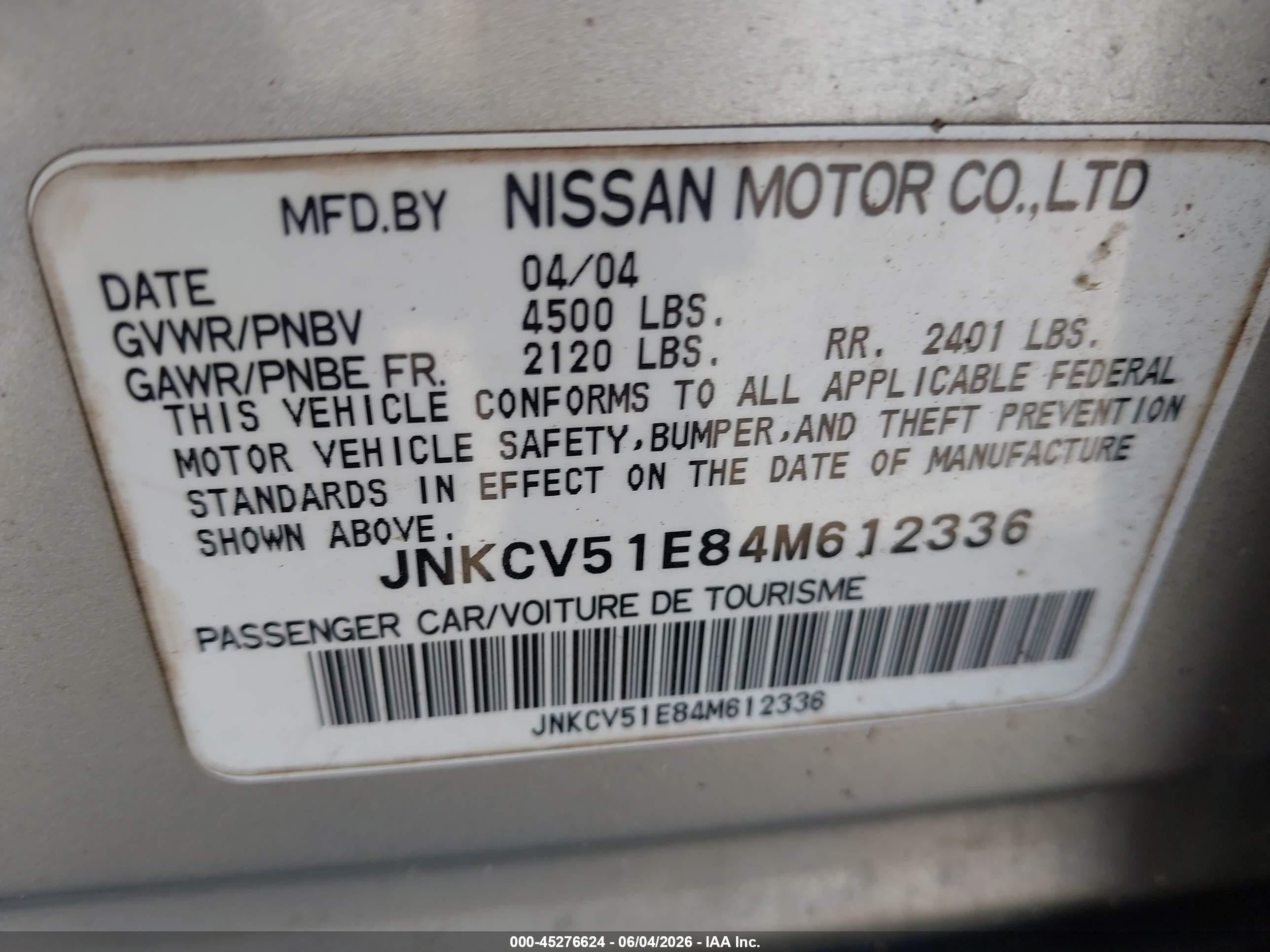 2004 Infiniti G35   Silver vin: JNKCV51E84M612336