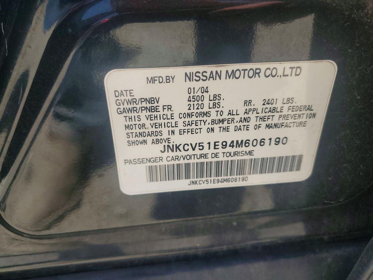 2004 Infiniti G35 Base Black vin: JNKCV51E94M606190