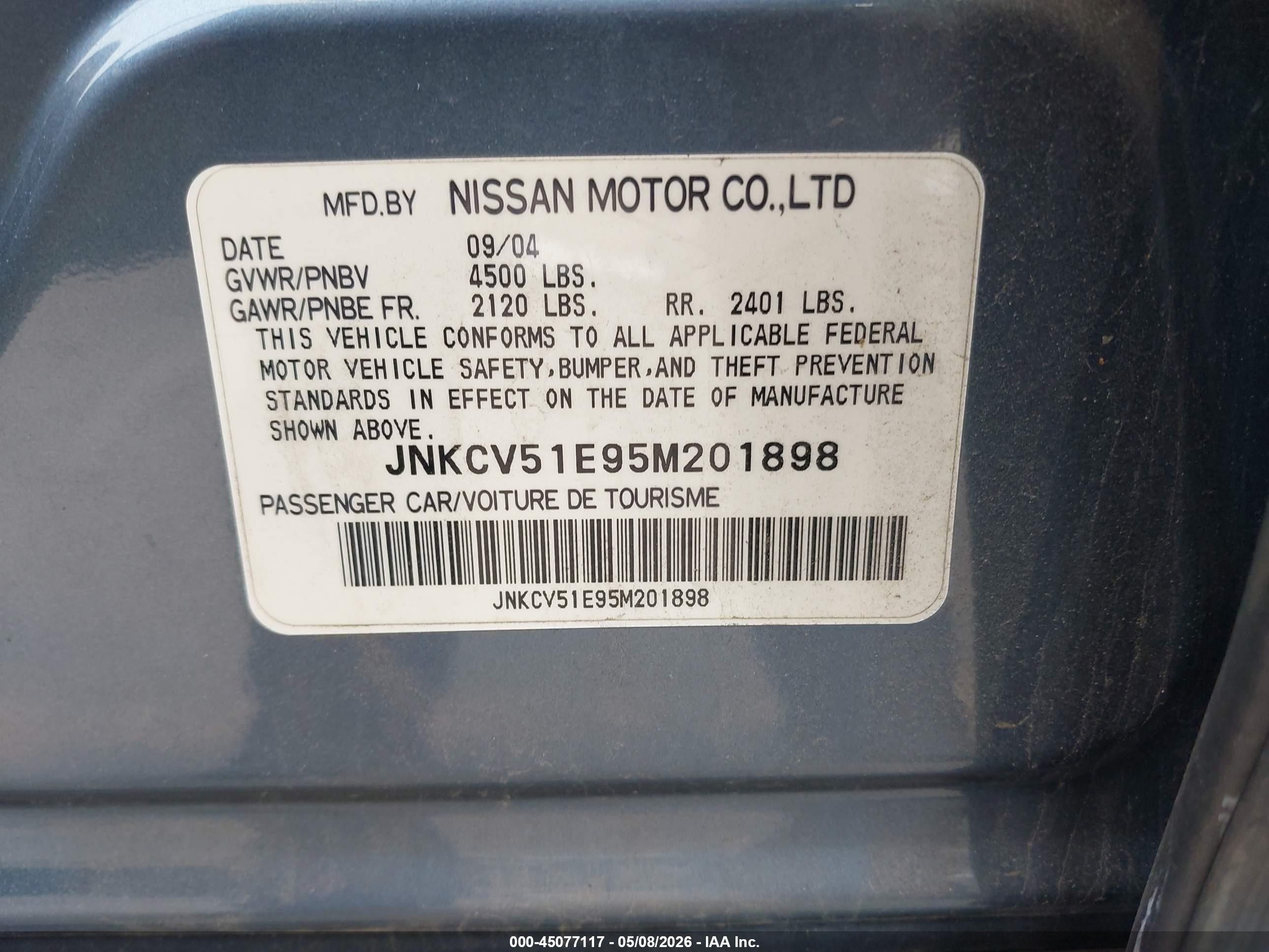 2005 Infiniti G35   Teal vin: JNKCV51E95M201898