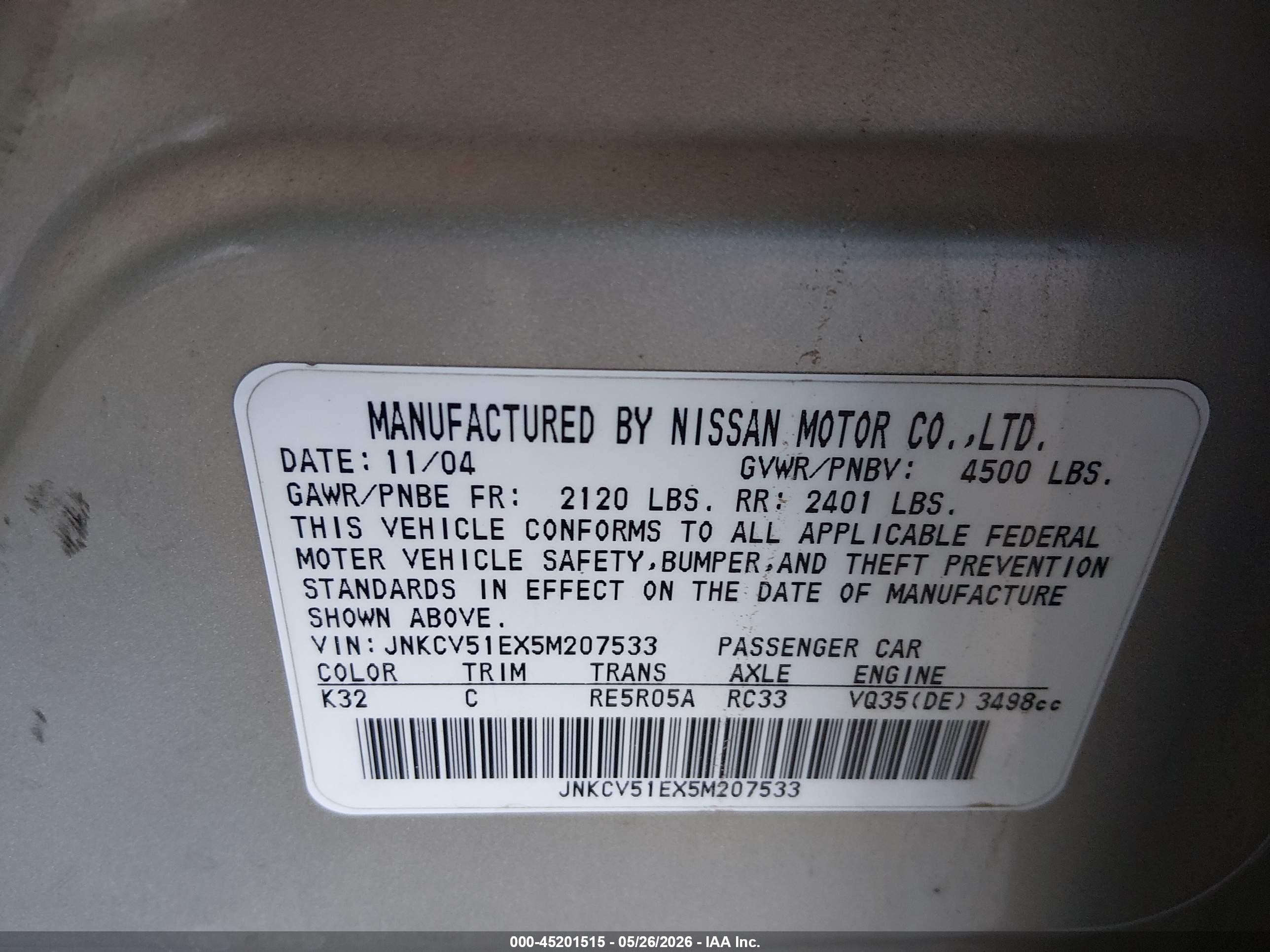 2005 Infiniti G35   Gold vin: JNKCV51EX5M207533