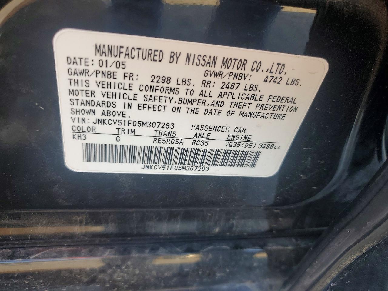 2005 Infiniti G35 X Black vin: JNKCV51F05M307293
