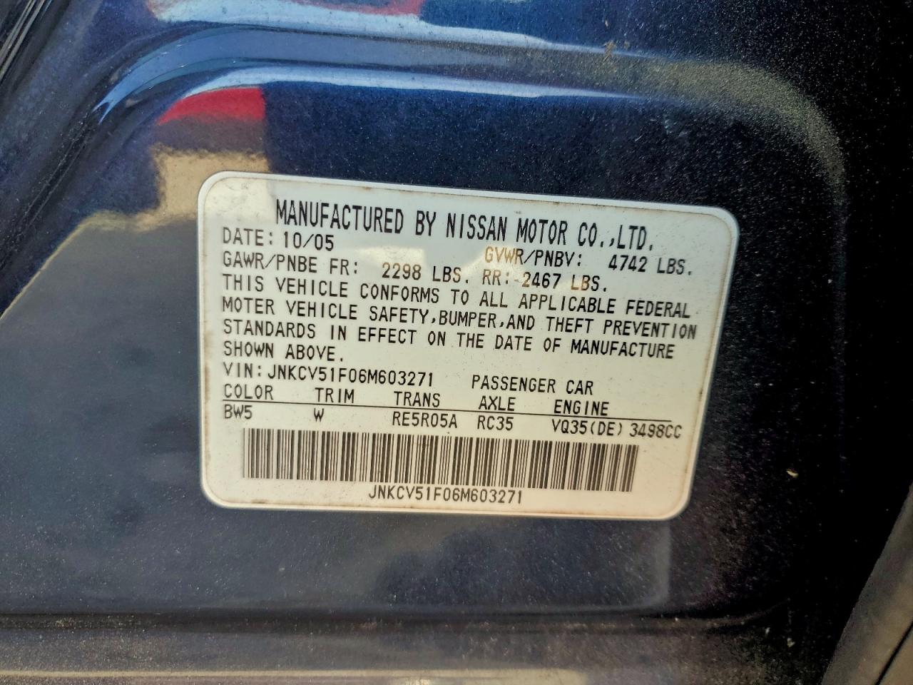 2006 Infiniti G35 Синий vin: JNKCV51F06M603271