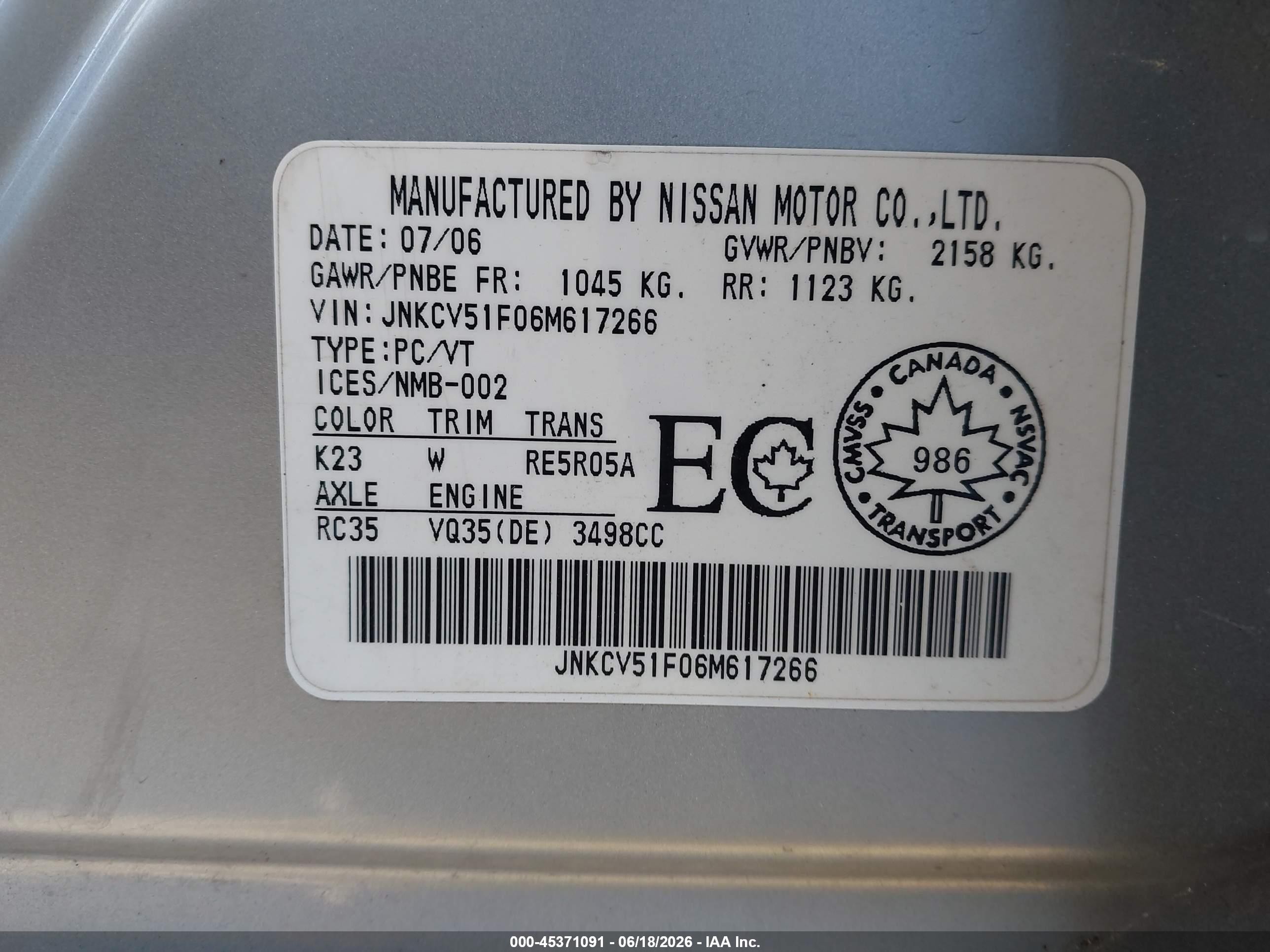 2006 Infiniti G35x   Silver vin: JNKCV51F06M617266