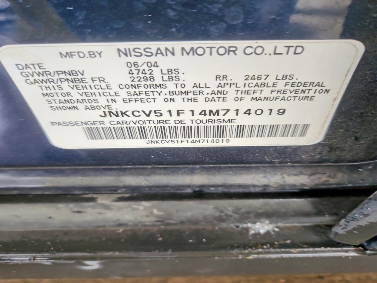 2004 Infiniti G35 Base Blue vin: JNKCV51F14M714019