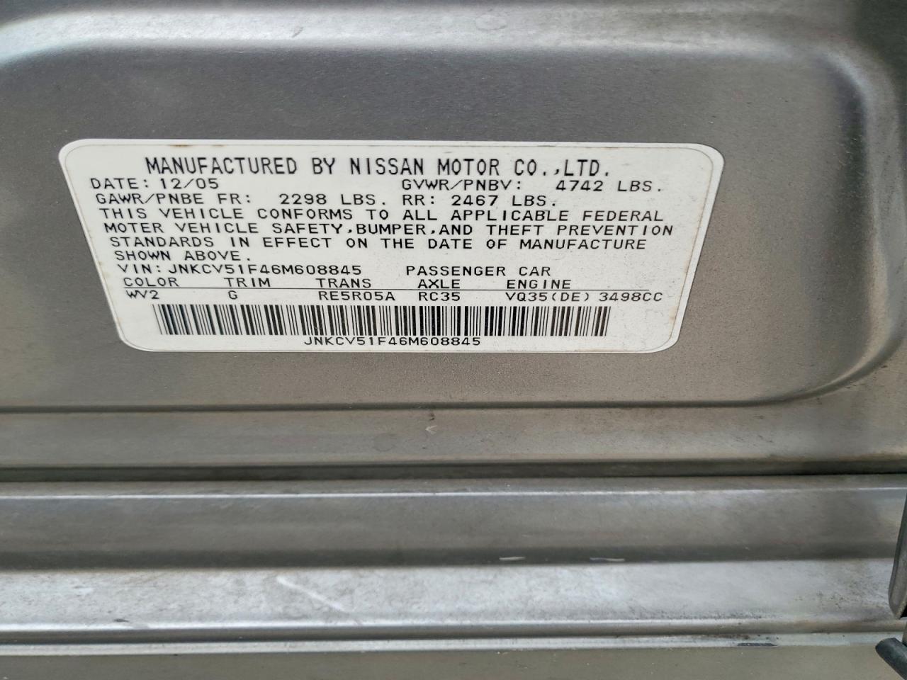 2006 Infiniti G35 X Gray vin: JNKCV51F46M608845