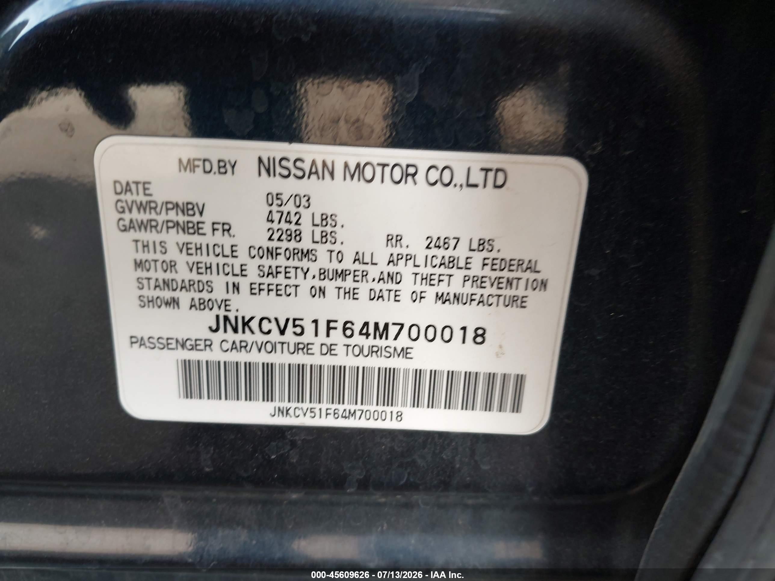 2004 Infiniti G35x   Blue vin: JNKCV51F64M700018