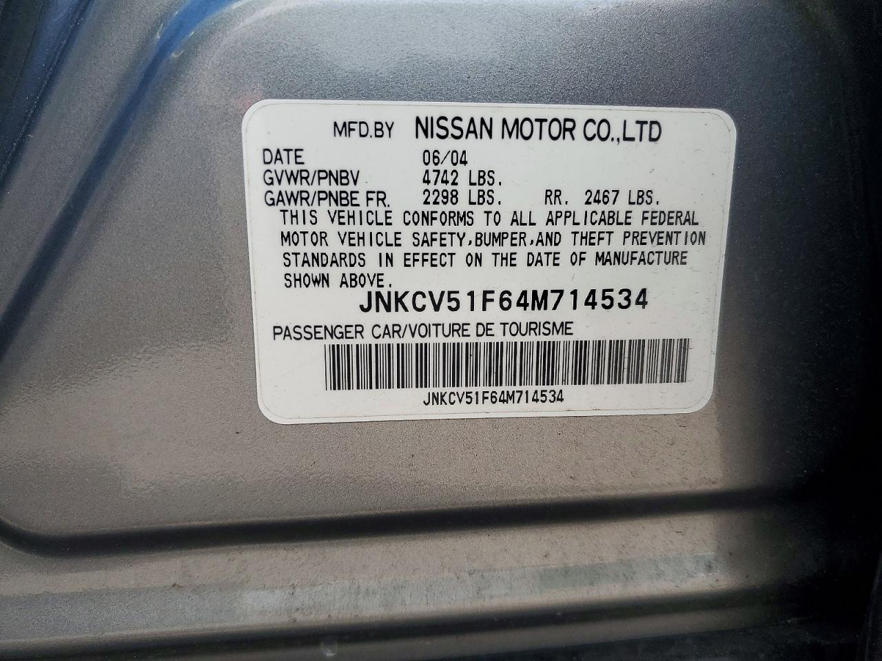 2004 Infiniti G35 Base Серый vin: JNKCV51F64M714534