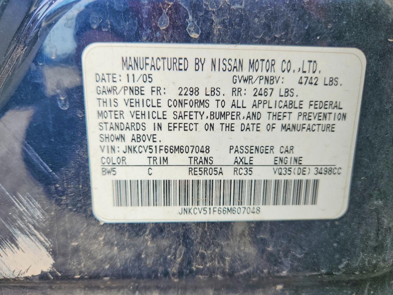 2006 Infiniti G35 X Blue vin: JNKCV51F66M607048