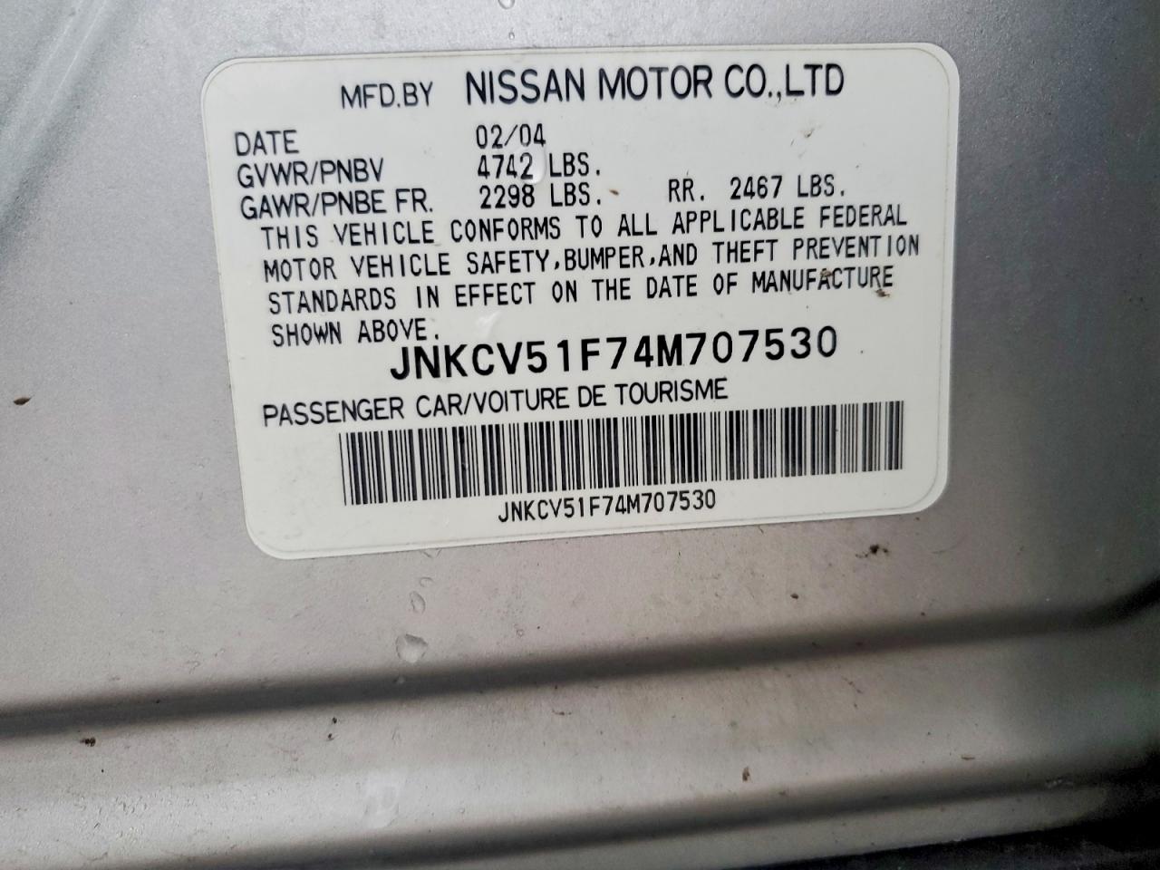 2004 Infiniti G35 Base Silver vin: JNKCV51F74M707530