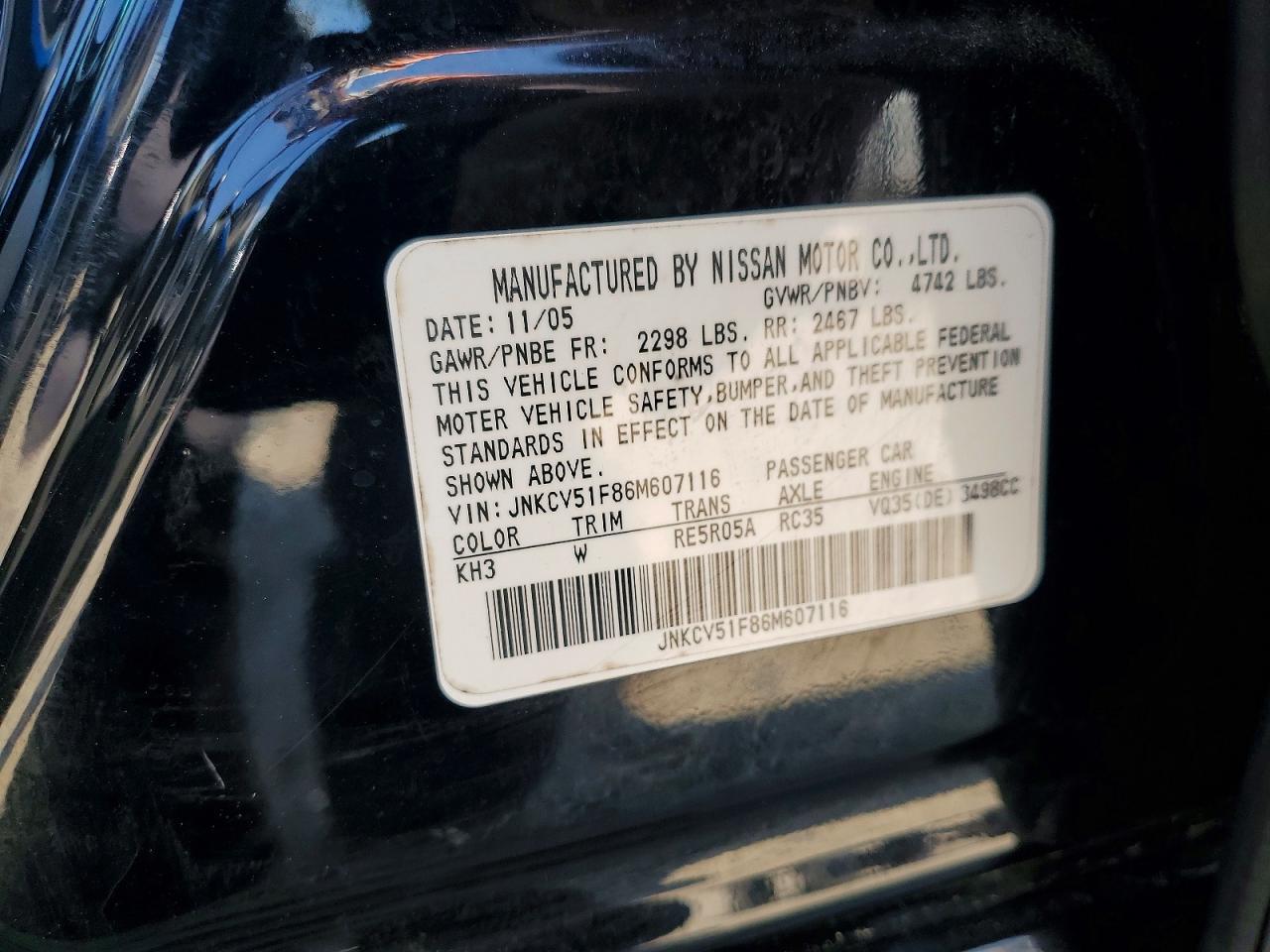 2006 Infiniti G35 X Black vin: JNKCV51F86M607116