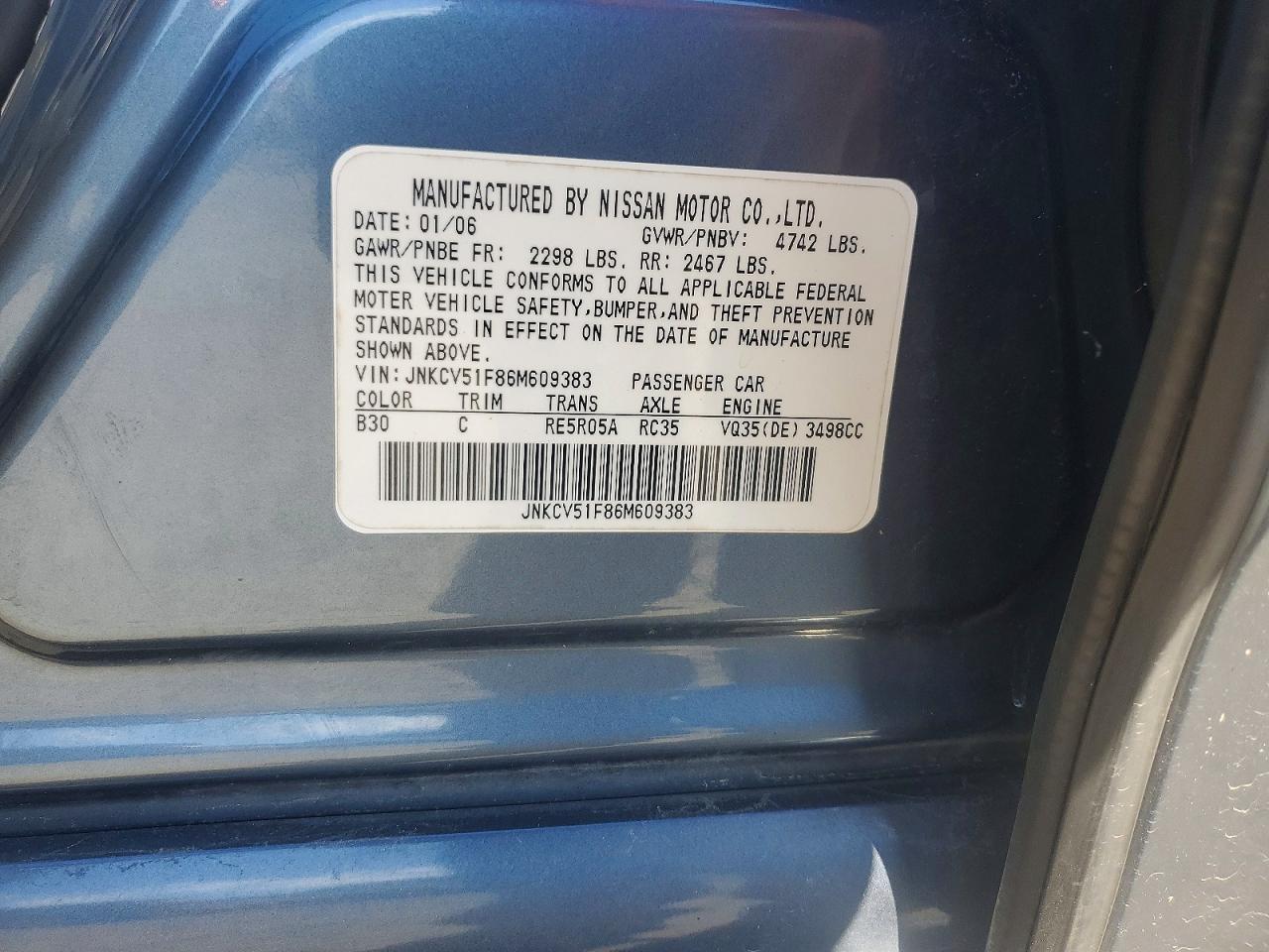 2006 Infiniti G35 X Blue vin: JNKCV51F86M609383