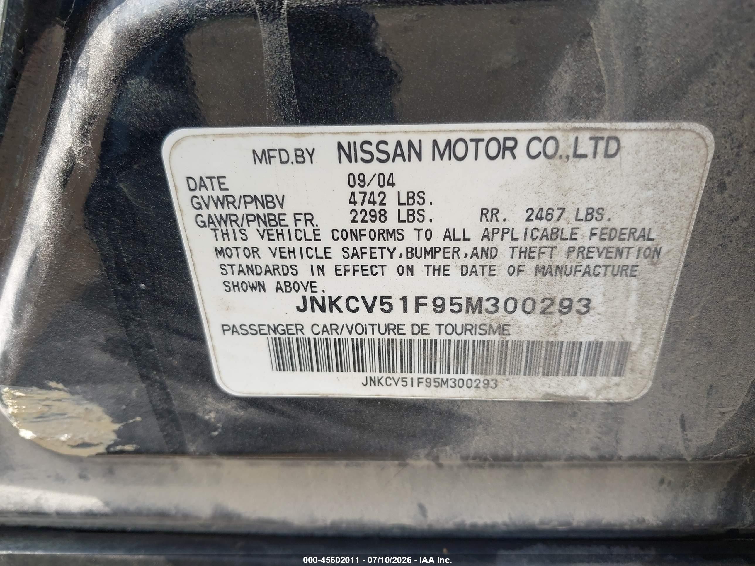 2005 Infiniti G35x   Black vin: JNKCV51F95M300293