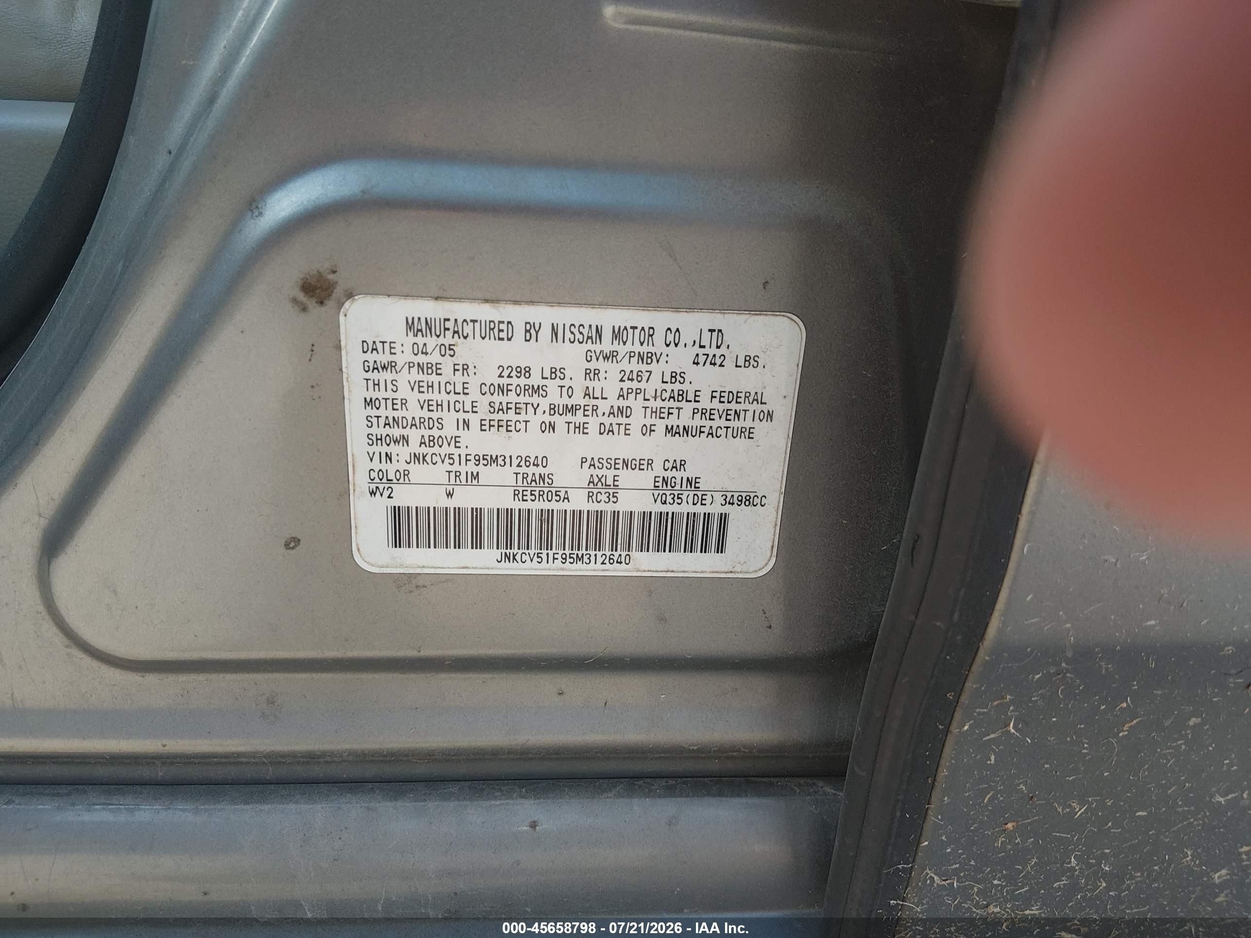 2005 Infiniti G35x   Silver vin: JNKCV51F95M312640