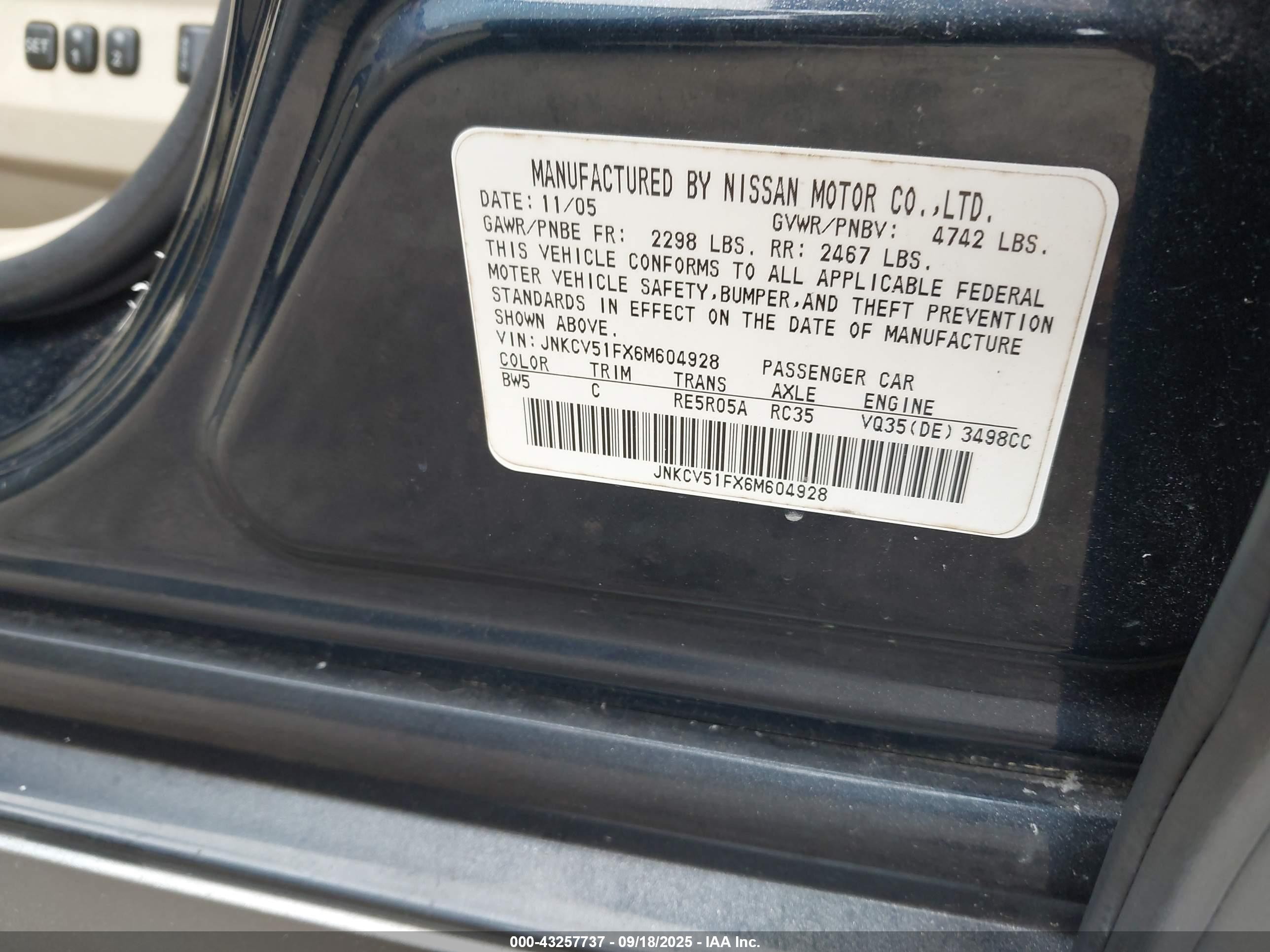 2006 Infiniti G35x   Gray vin: JNKCV51FX6M604928
