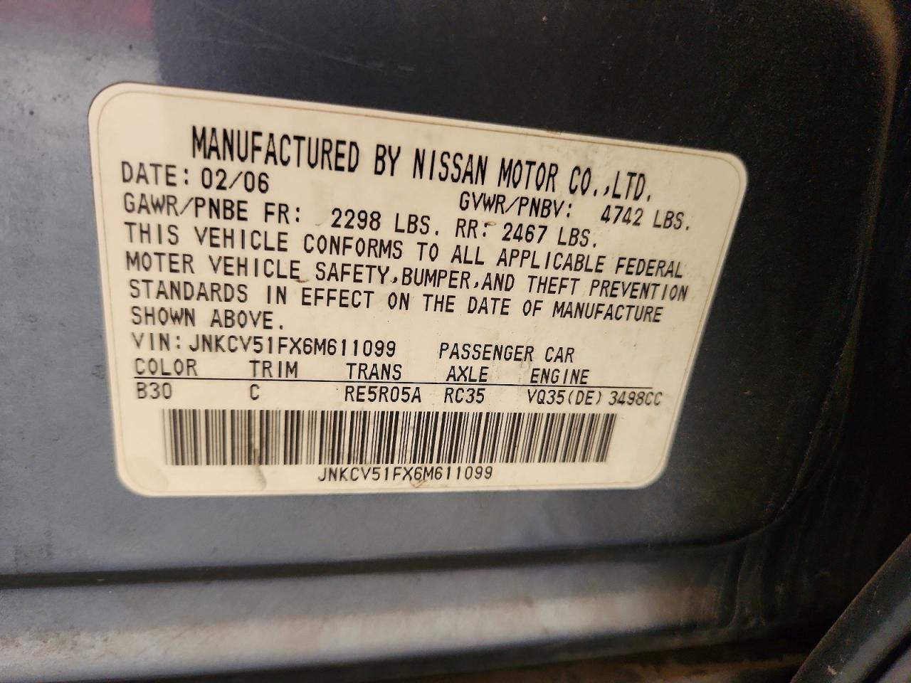 2006 Infiniti G35 X Серый vin: JNKCV51FX6M611099