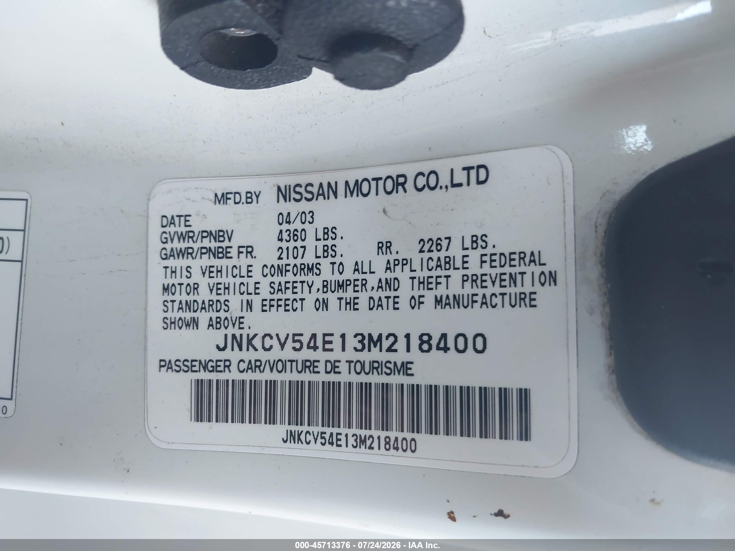 2003 Infiniti G35 Base W/leather White vin: JNKCV54E13M218400