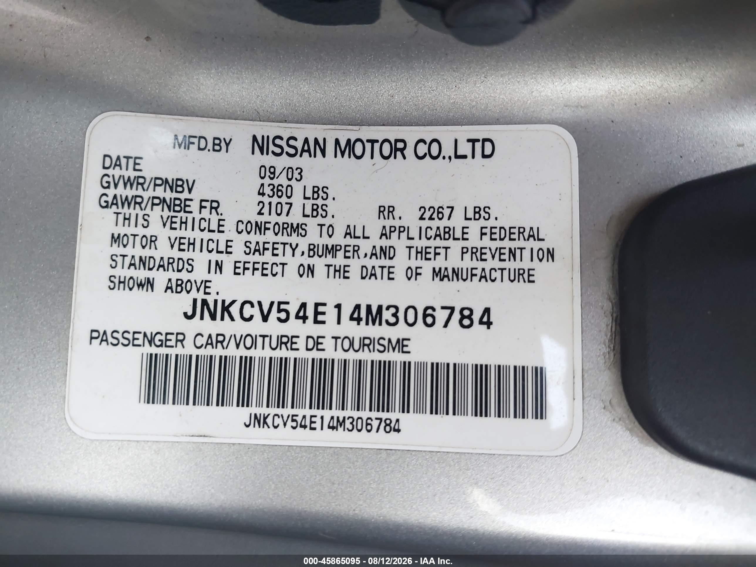 2004 Infiniti G35   Silver vin: JNKCV54E14M306784