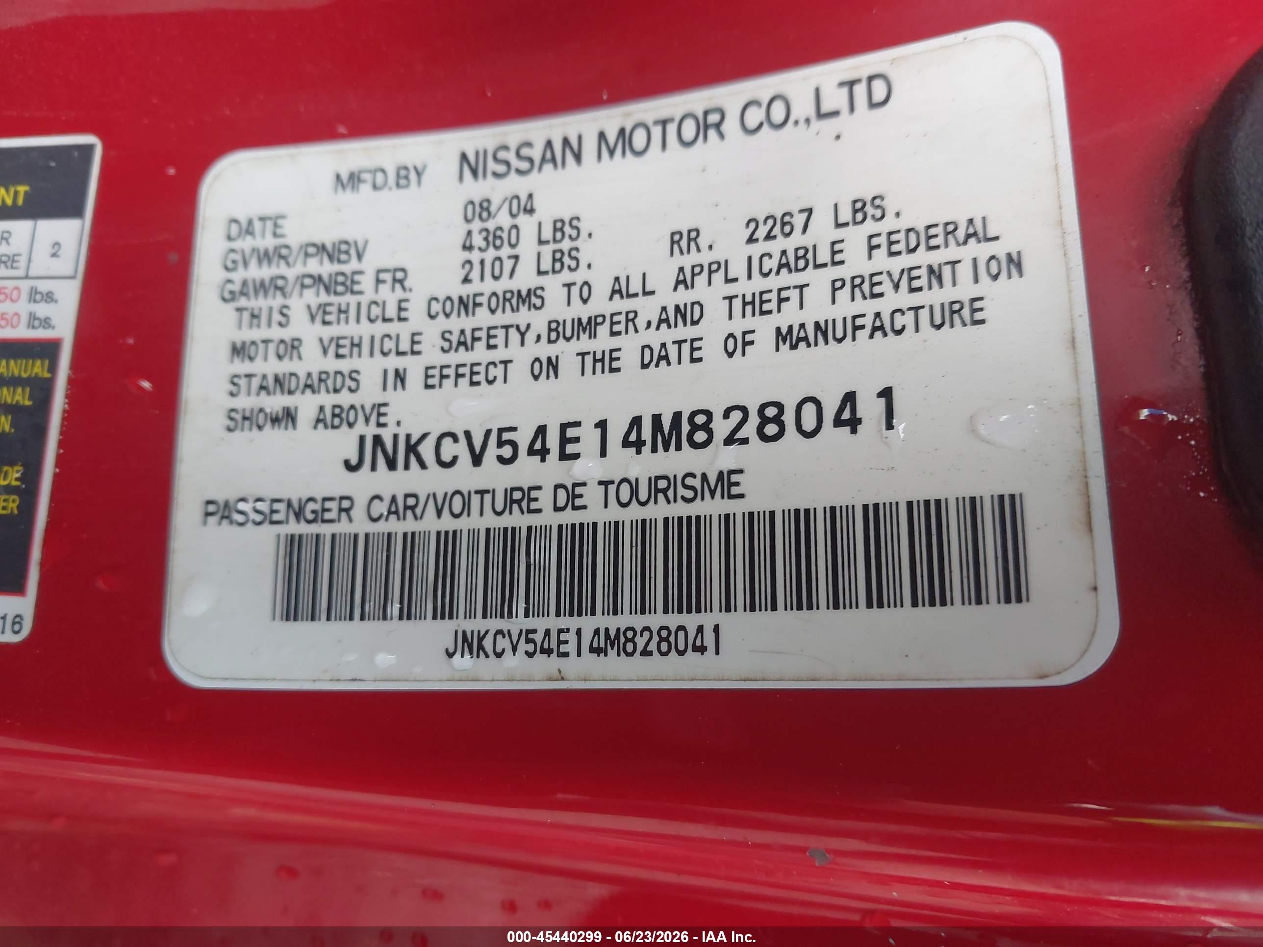 2004 Infiniti G35 Red vin: JNKCV54E14M828041