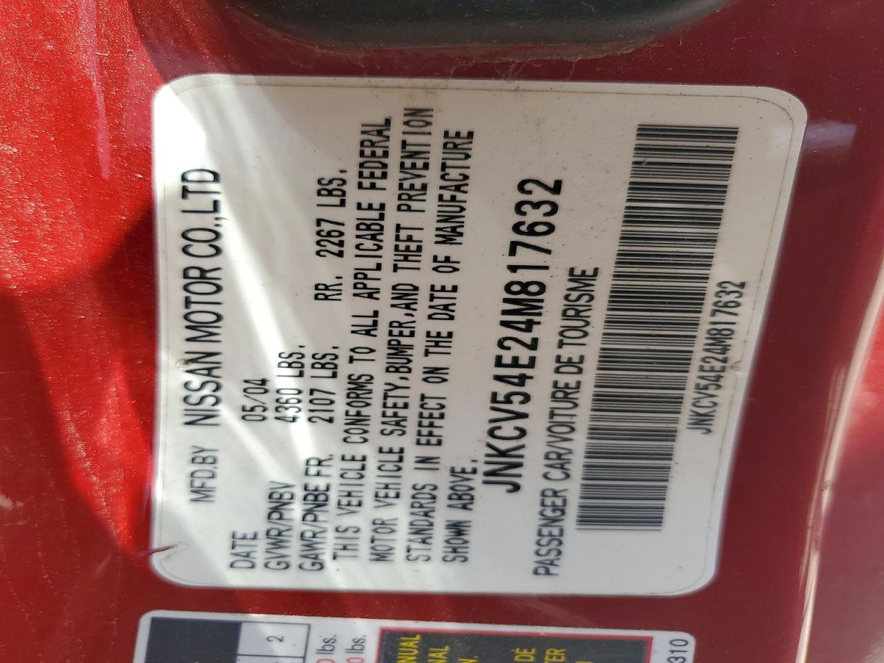 2004 Infiniti G35 Base Red vin: JNKCV54E24M817632