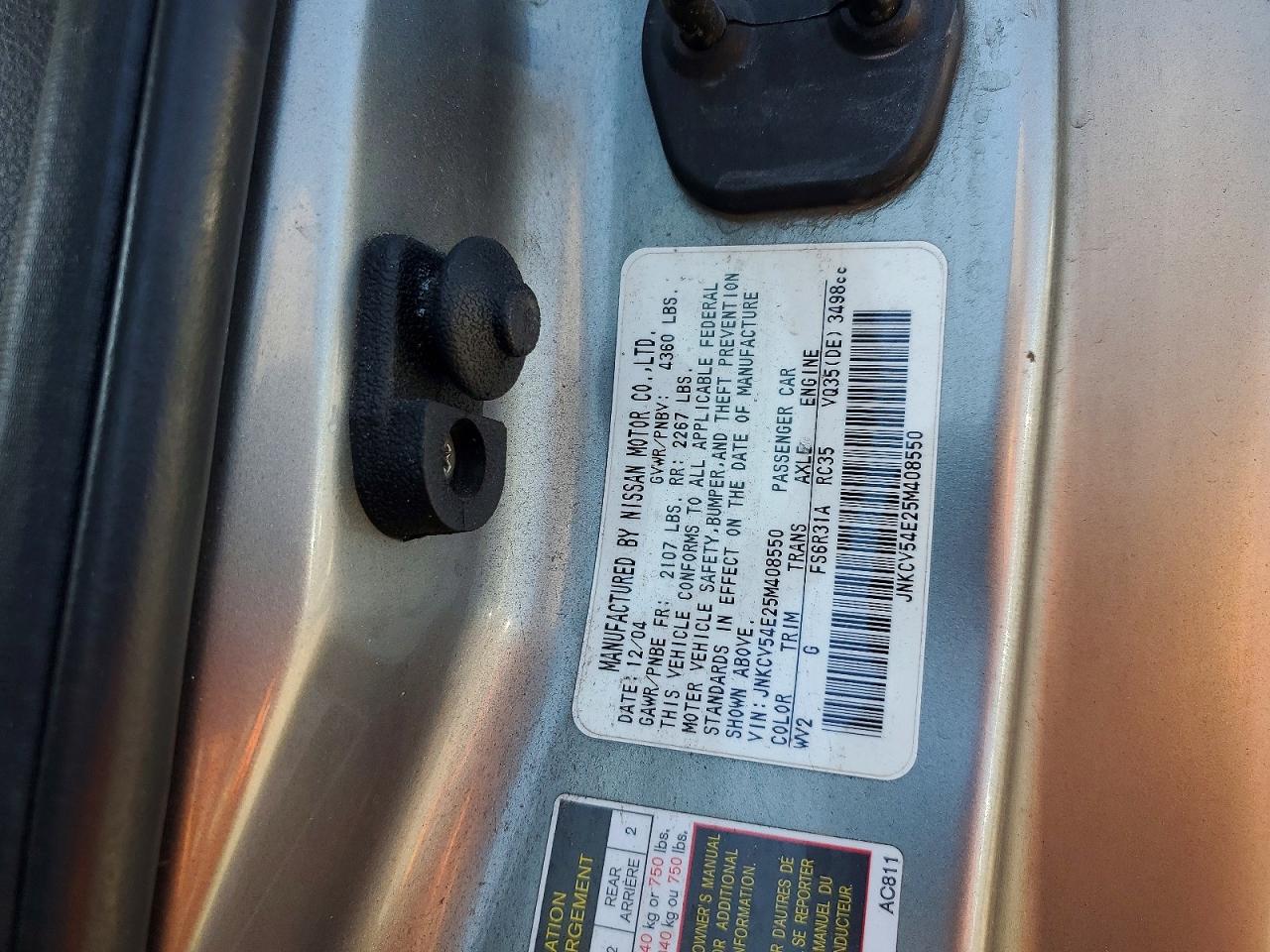 2005 Infiniti G35 Base Gray vin: JNKCV54E25M408550