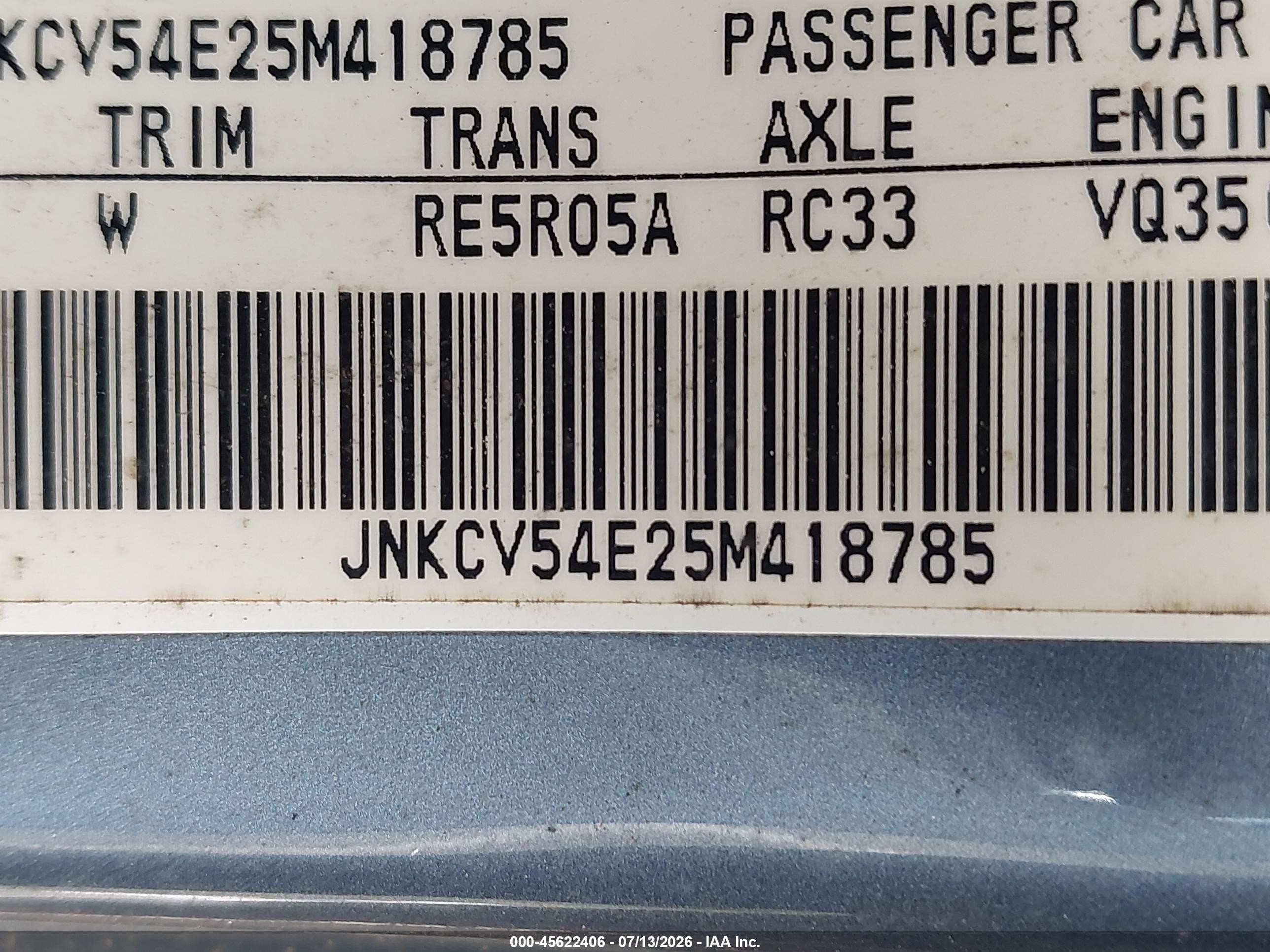 2005 Infiniti G35   Blue vin: JNKCV54E25M418785