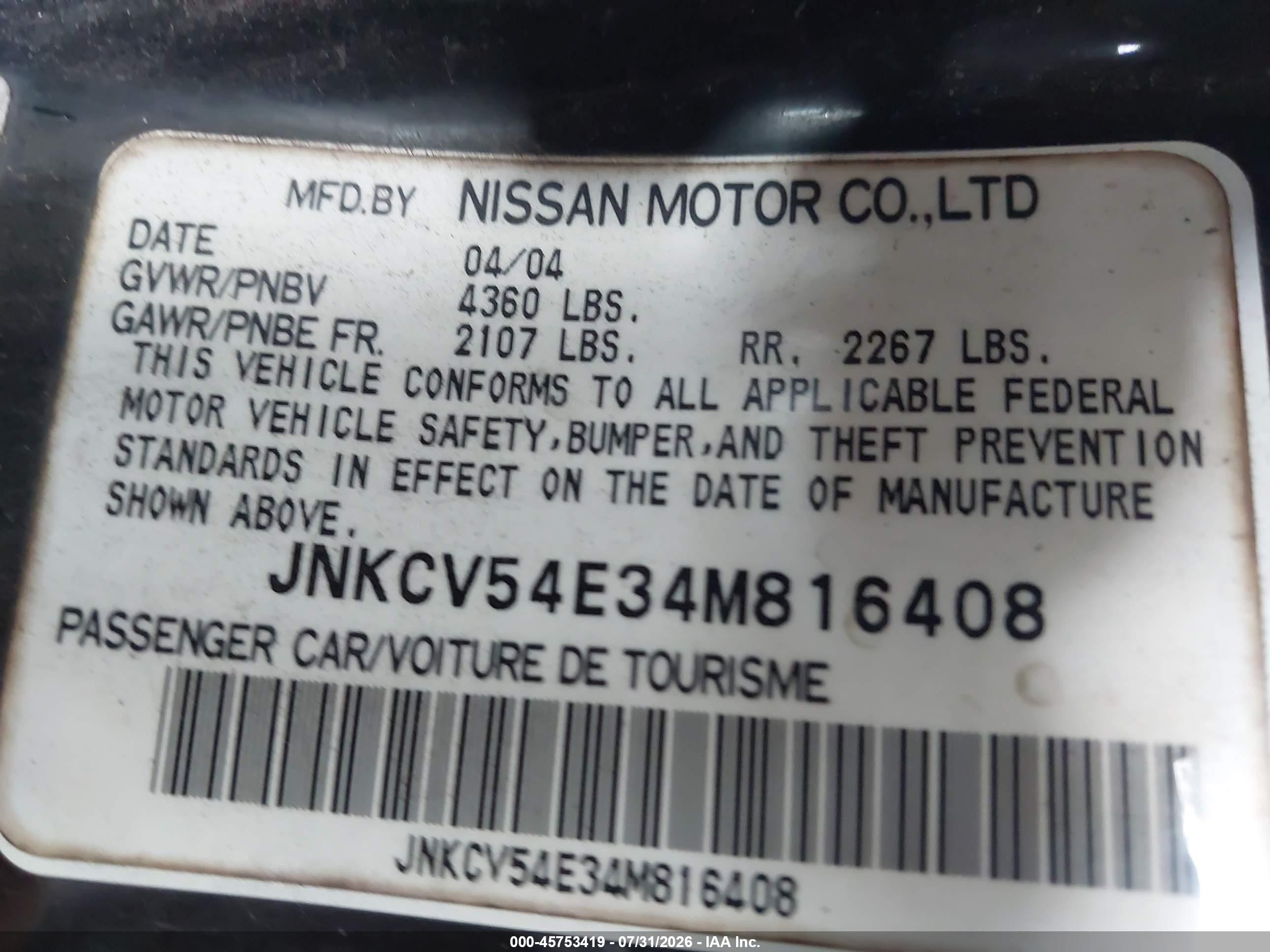 2004 Infiniti G35   Black vin: JNKCV54E34M816408
