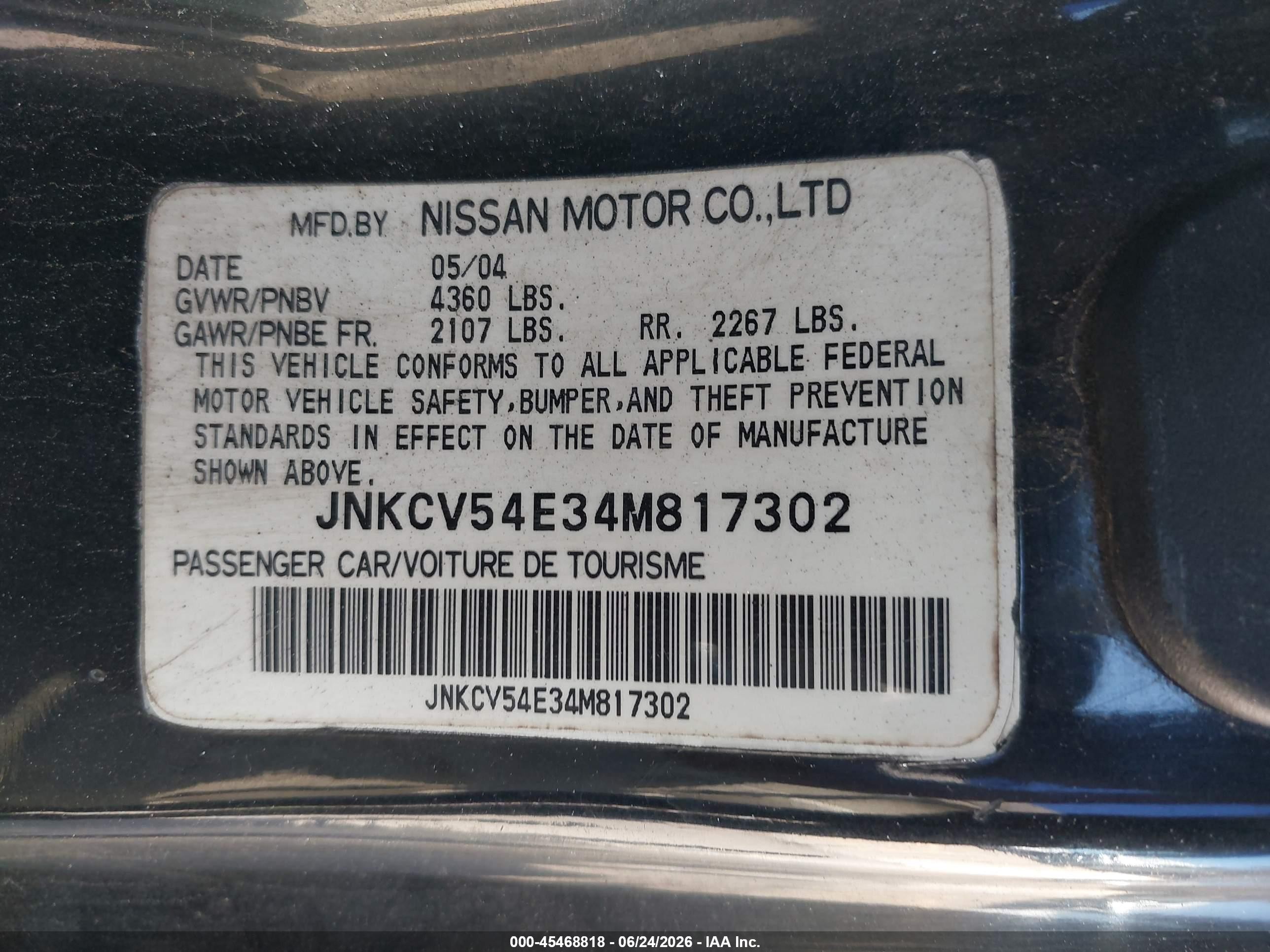 2004 Infiniti G35   Black vin: JNKCV54E34M817302
