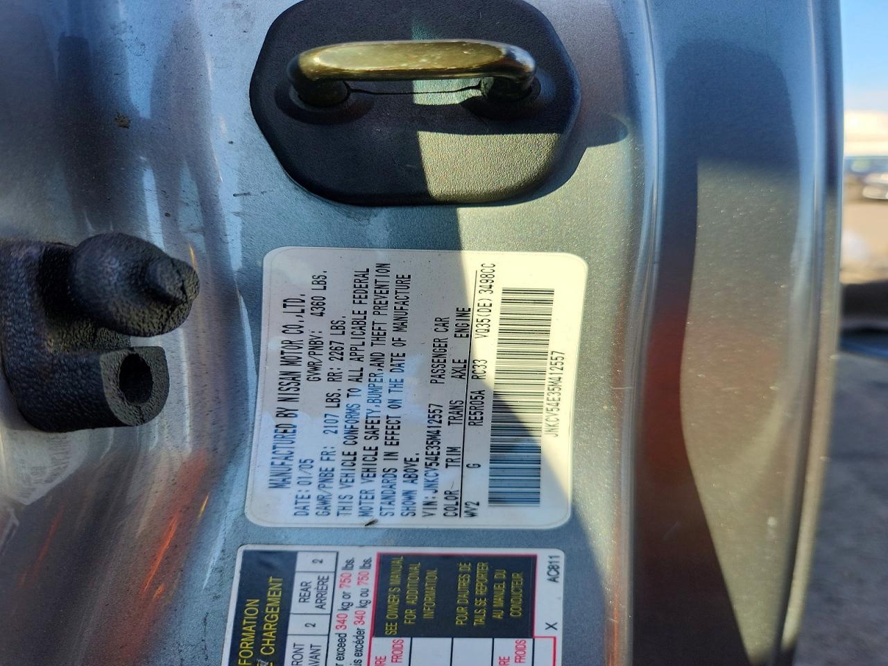 2005 Infiniti G35 Base Gray vin: JNKCV54E35M412557