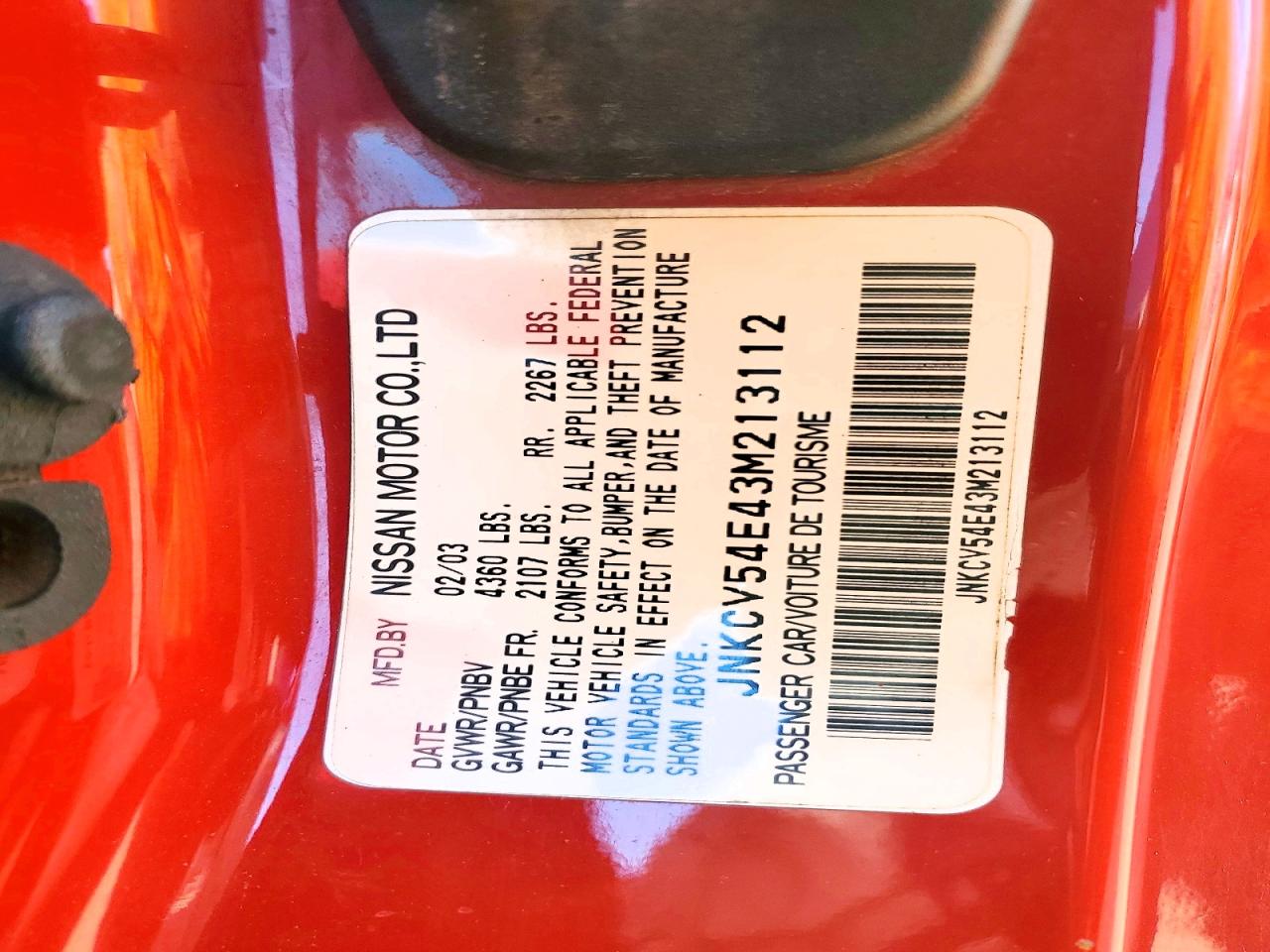 2003 Infiniti G35 Base Red vin: JNKCV54E43M213112