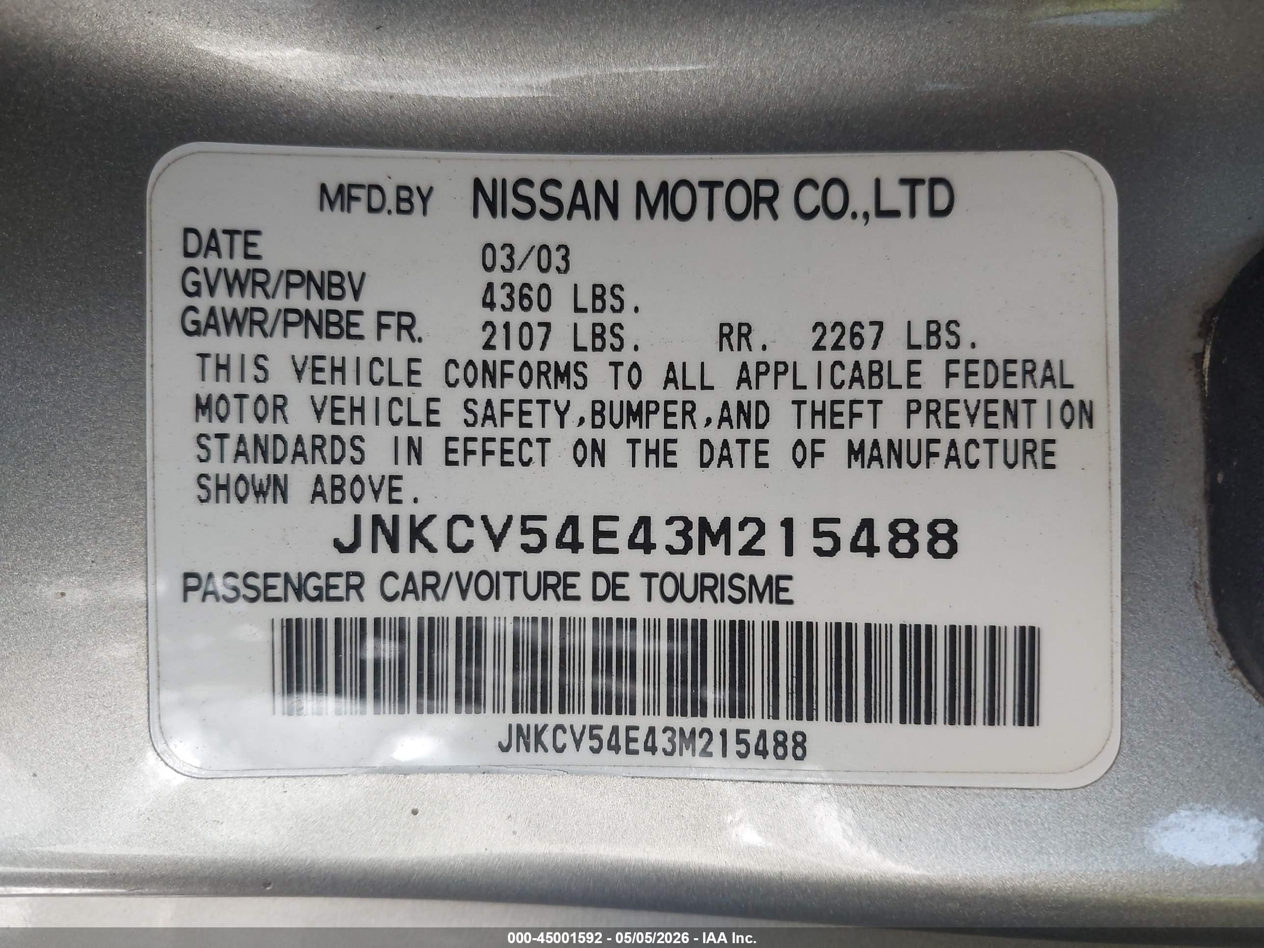 2003 Infiniti G35 Base W/leather Silver vin: JNKCV54E43M215488