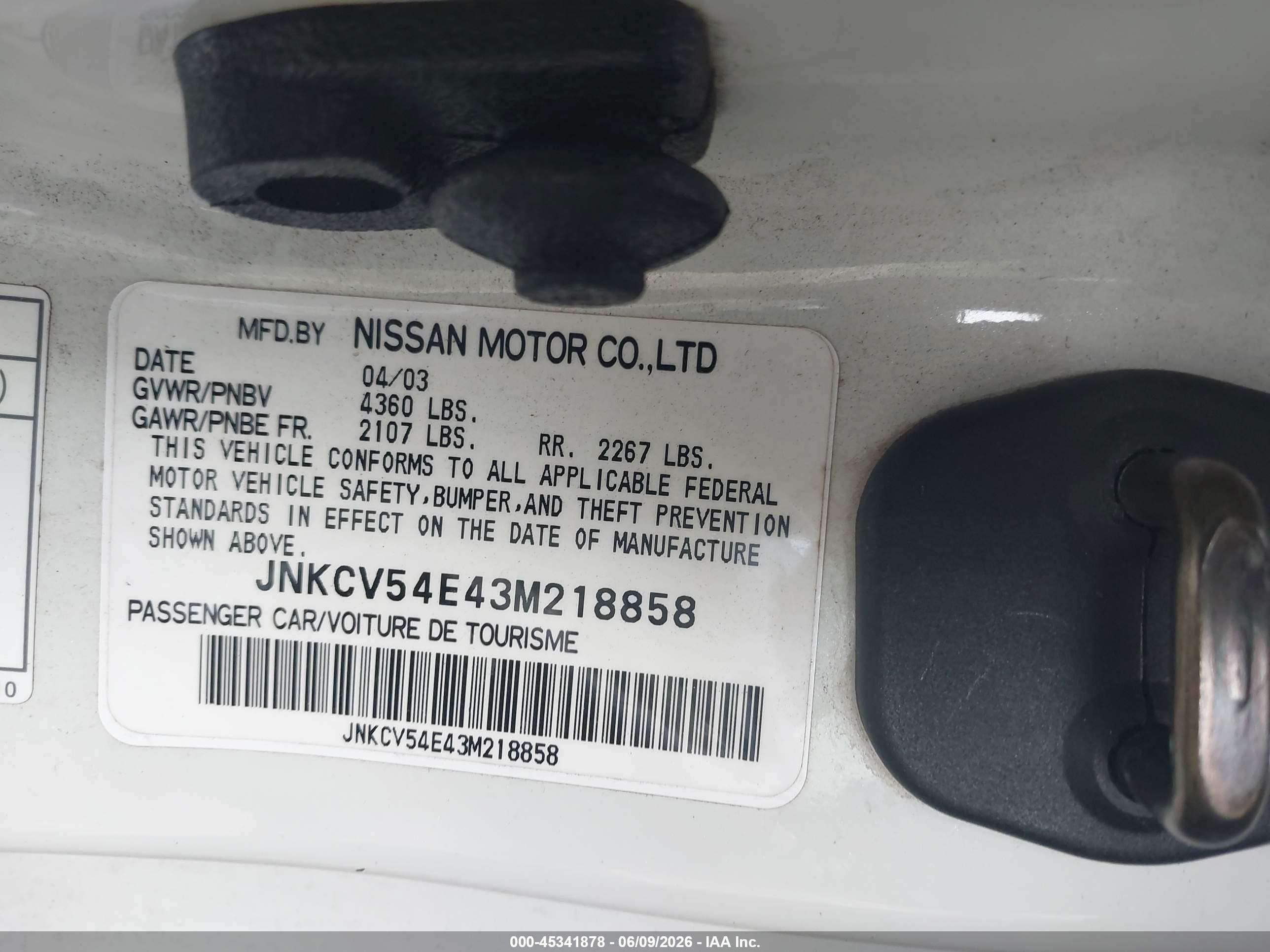 2003 Infiniti G35 Base W/leather White vin: JNKCV54E43M218858