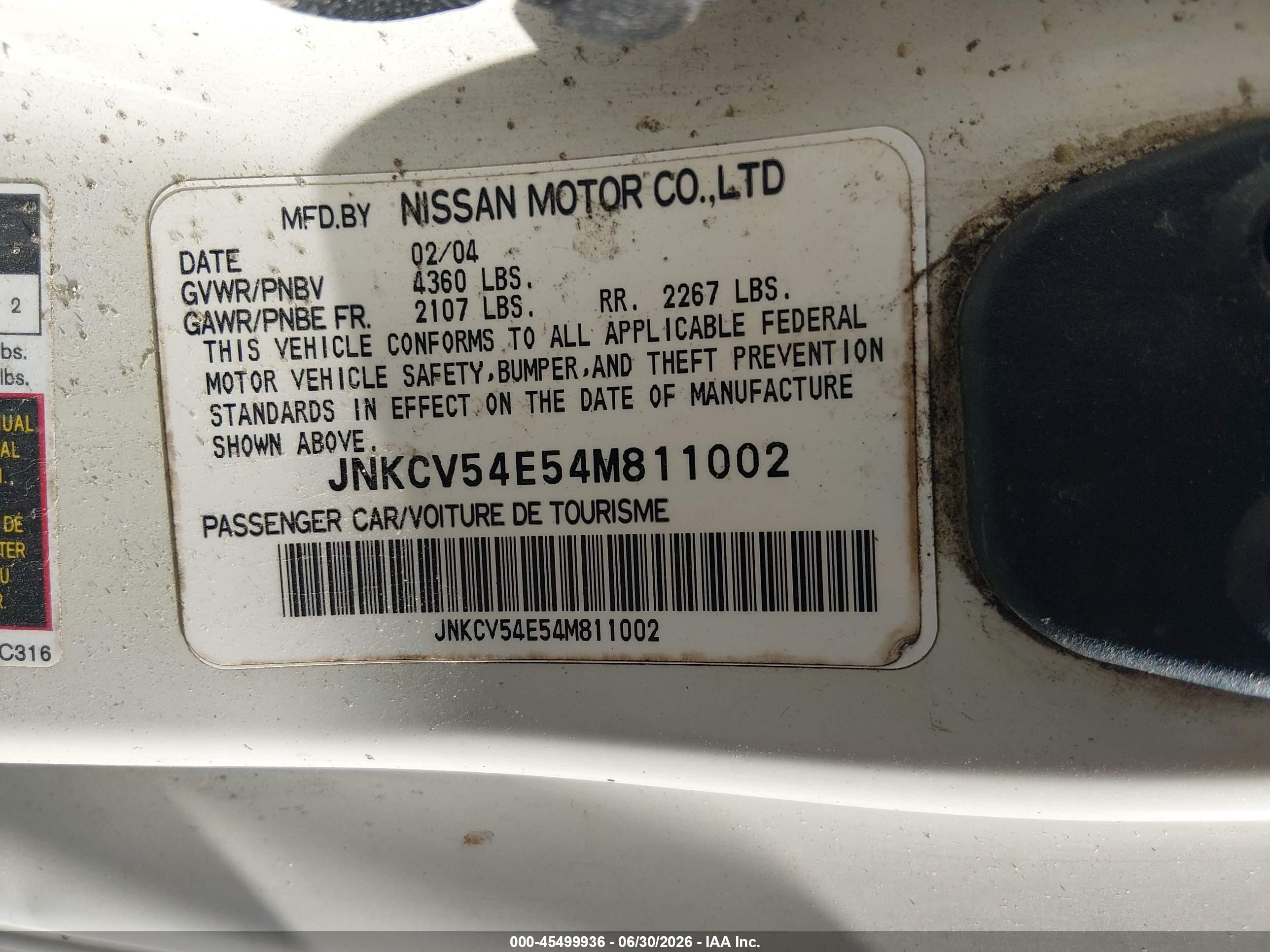 2004 Infiniti G35   White vin: JNKCV54E54M811002