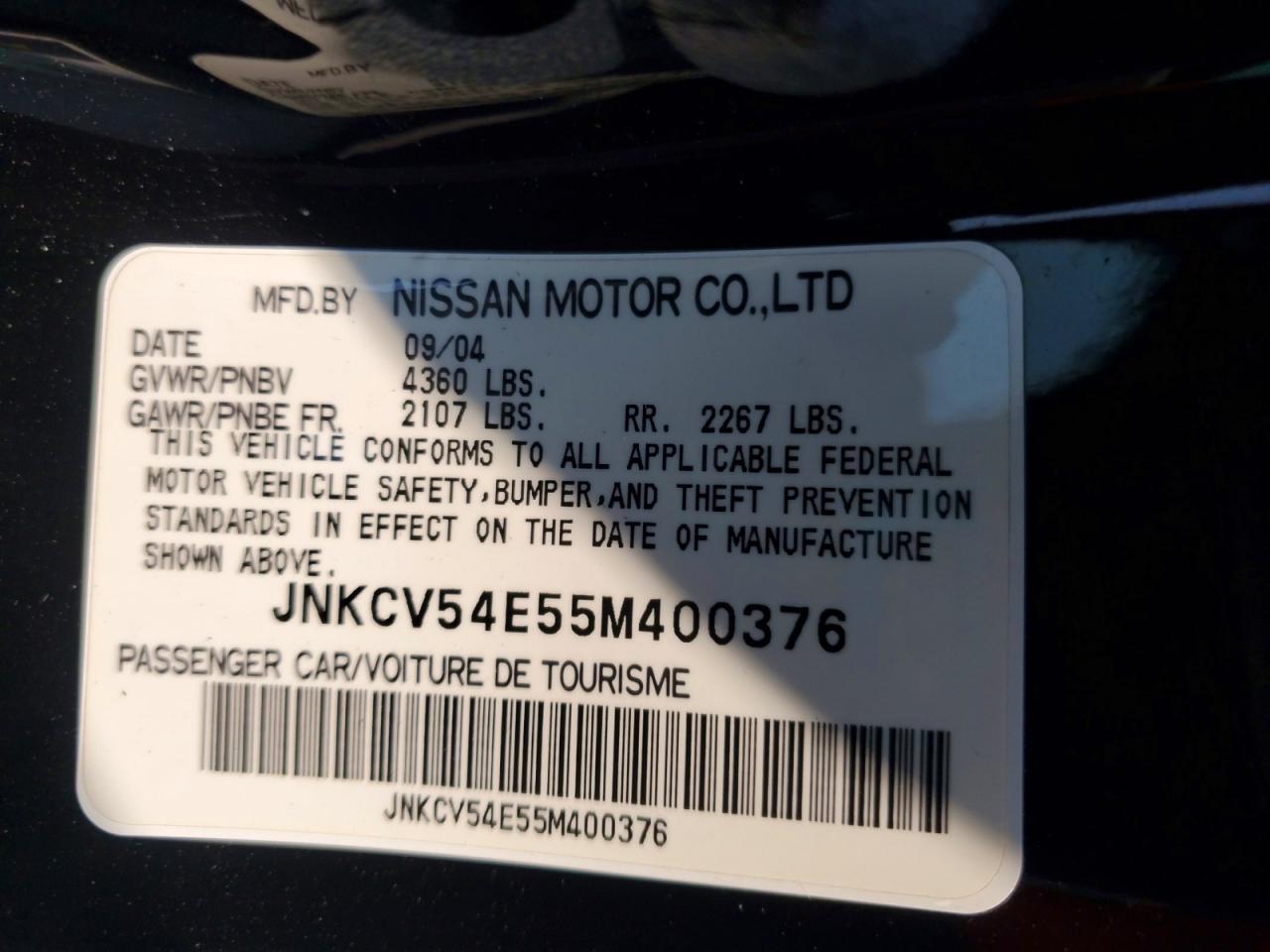2005 Infiniti G35 Base Black vin: JNKCV54E55M400376
