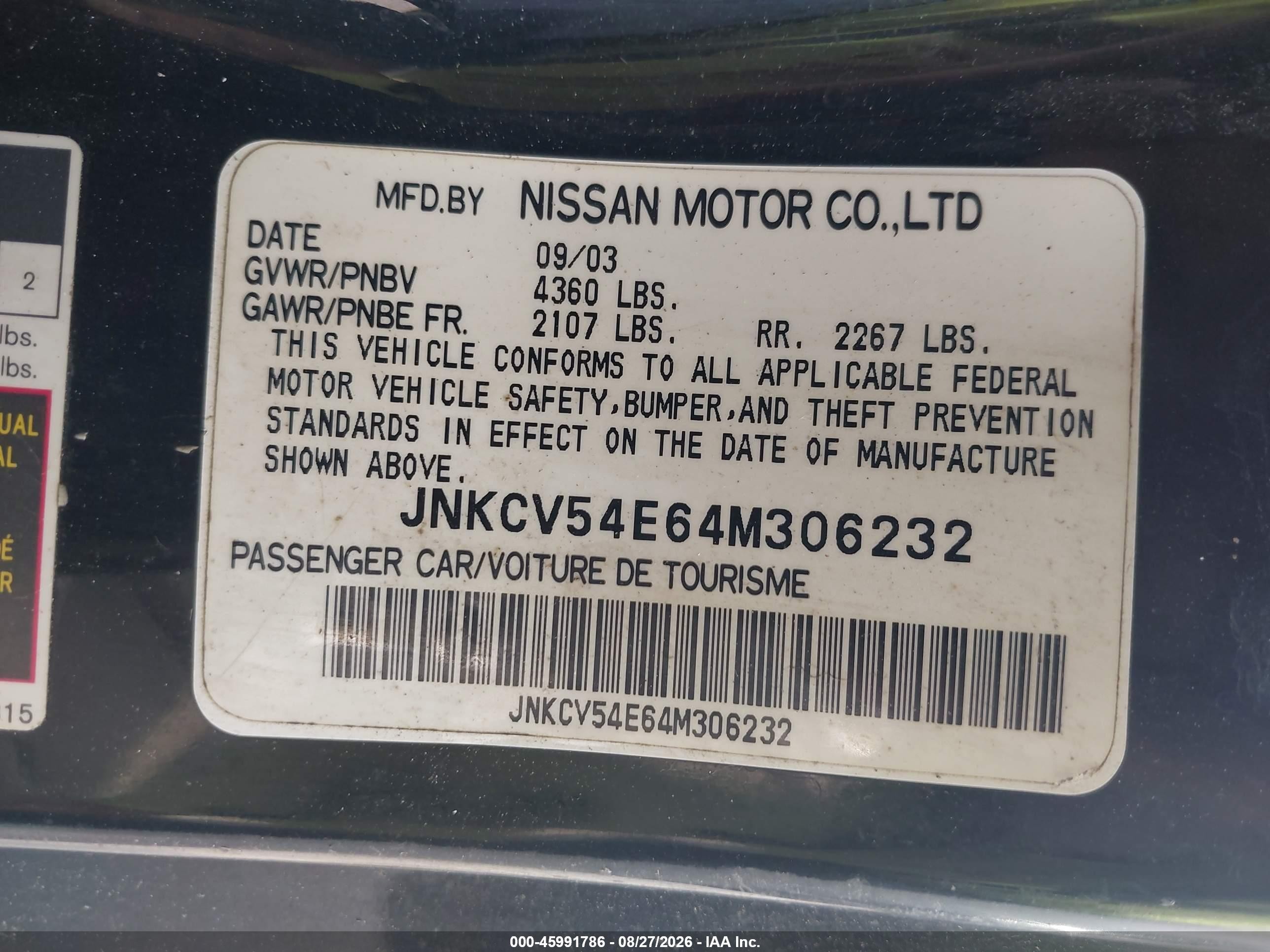 2004 Infiniti G35   Black vin: JNKCV54E64M306232