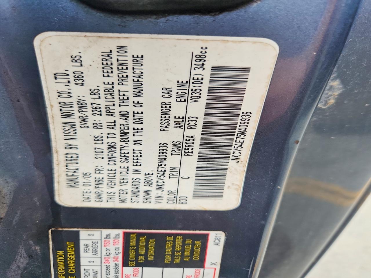 2005 Infiniti G35 Blue vin: JNKCV54E75M409936