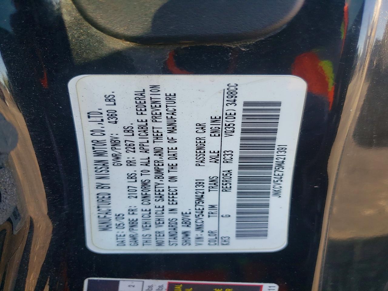 2005 Infiniti G35 Base Black vin: JNKCV54E75M421391