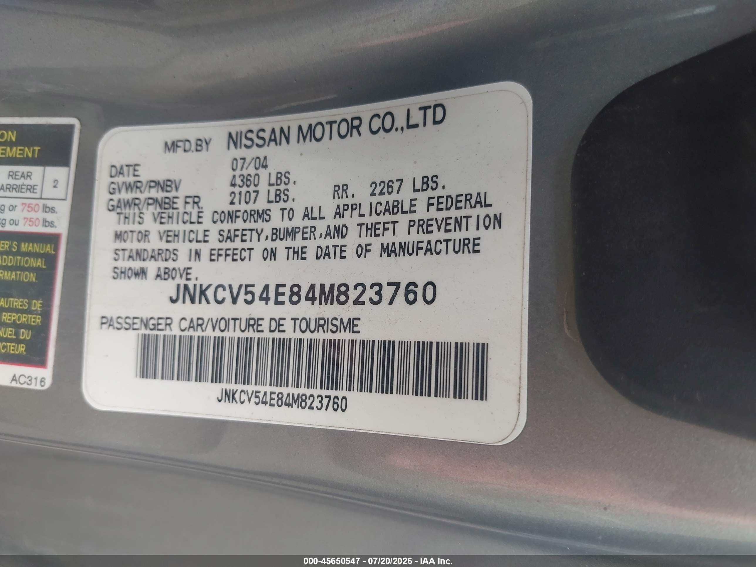 2004 Infiniti G35   Silver vin: JNKCV54E84M823760