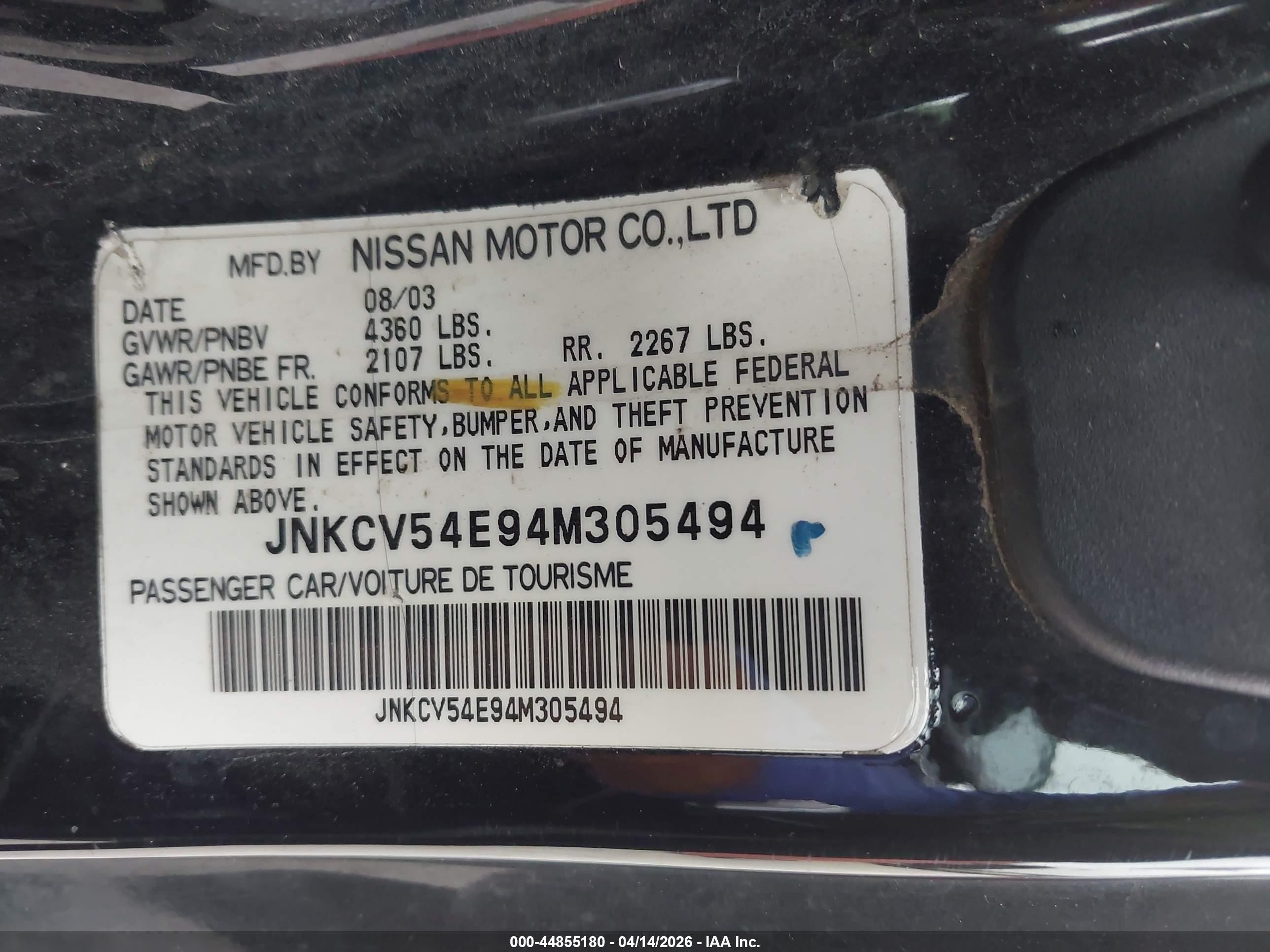 2004 Infiniti G35   Black vin: JNKCV54E94M305494