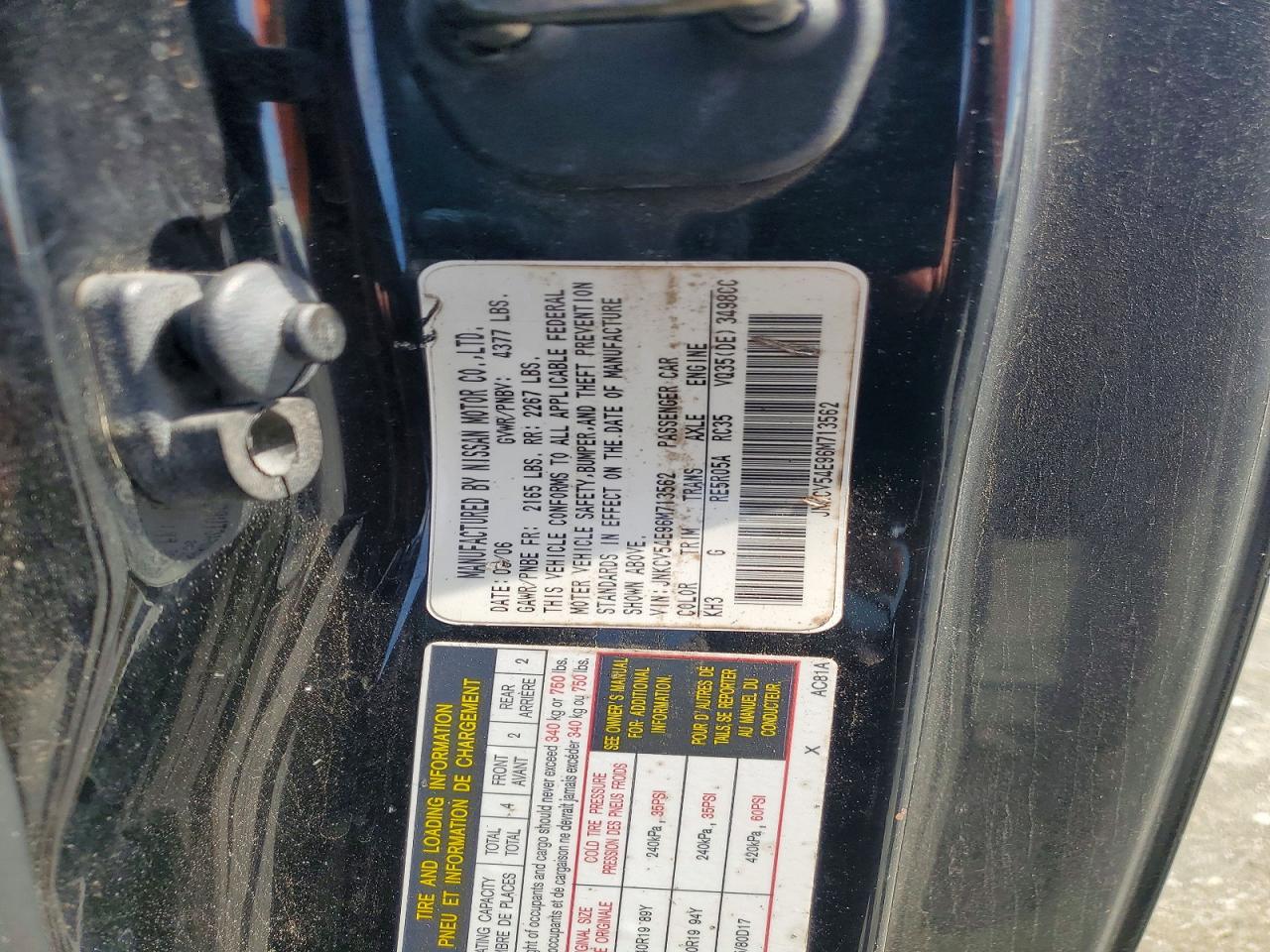 2006 Infiniti G35 Base Black vin: JNKCV54E96M713562