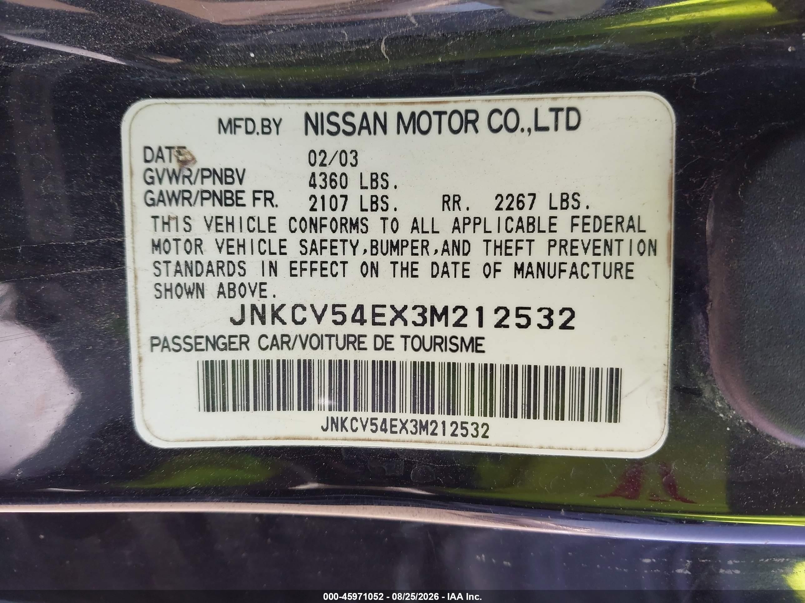 2003 Infiniti G35 Base W/leather Black vin: JNKCV54EX3M212532