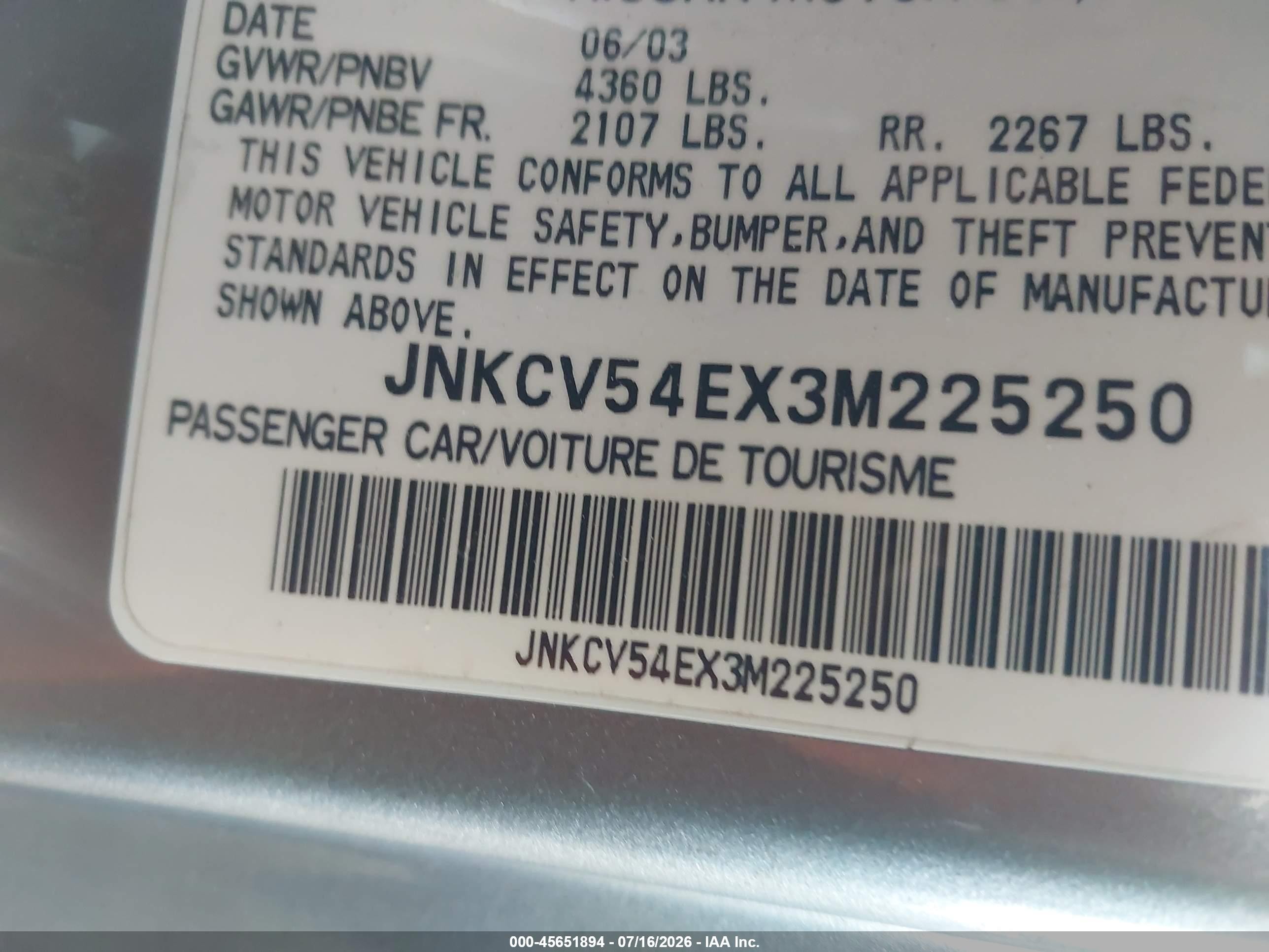 2003 Infiniti G35 Base W/leather Silver vin: JNKCV54EX3M225250