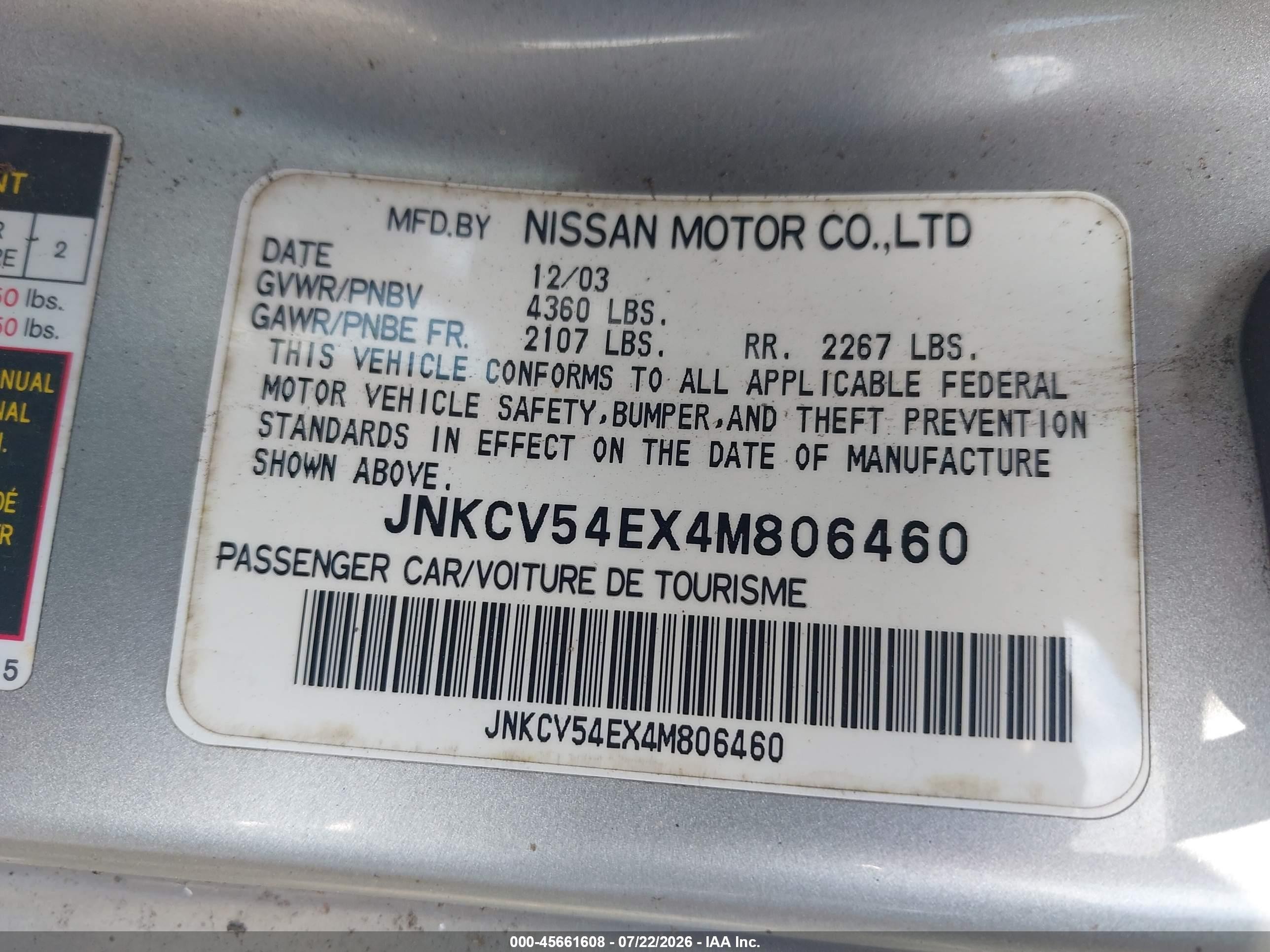 2004 Infiniti G35   Silver vin: JNKCV54EX4M806460