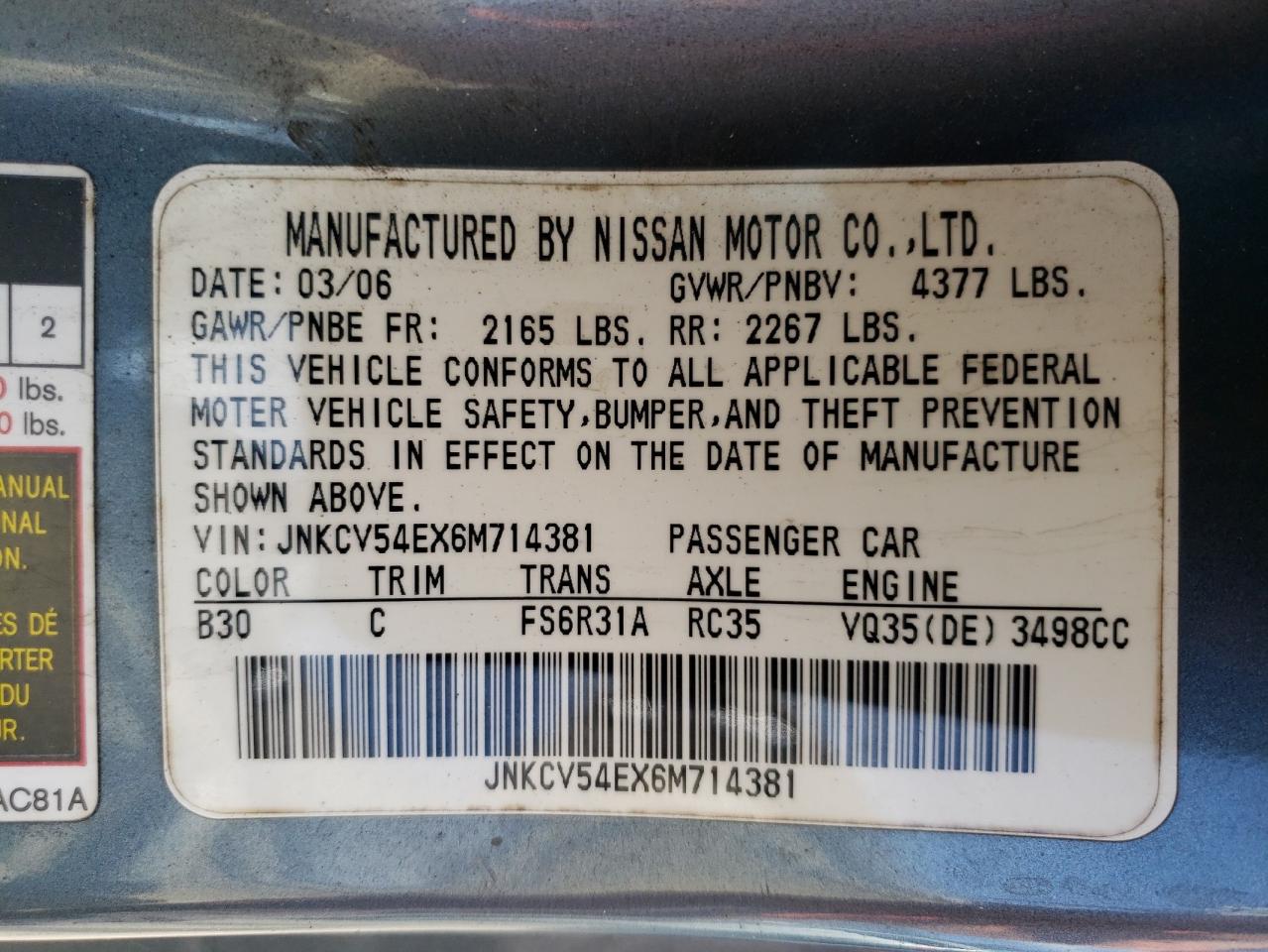 2006 Infiniti G35 Gray vin: JNKCV54EX6M714381