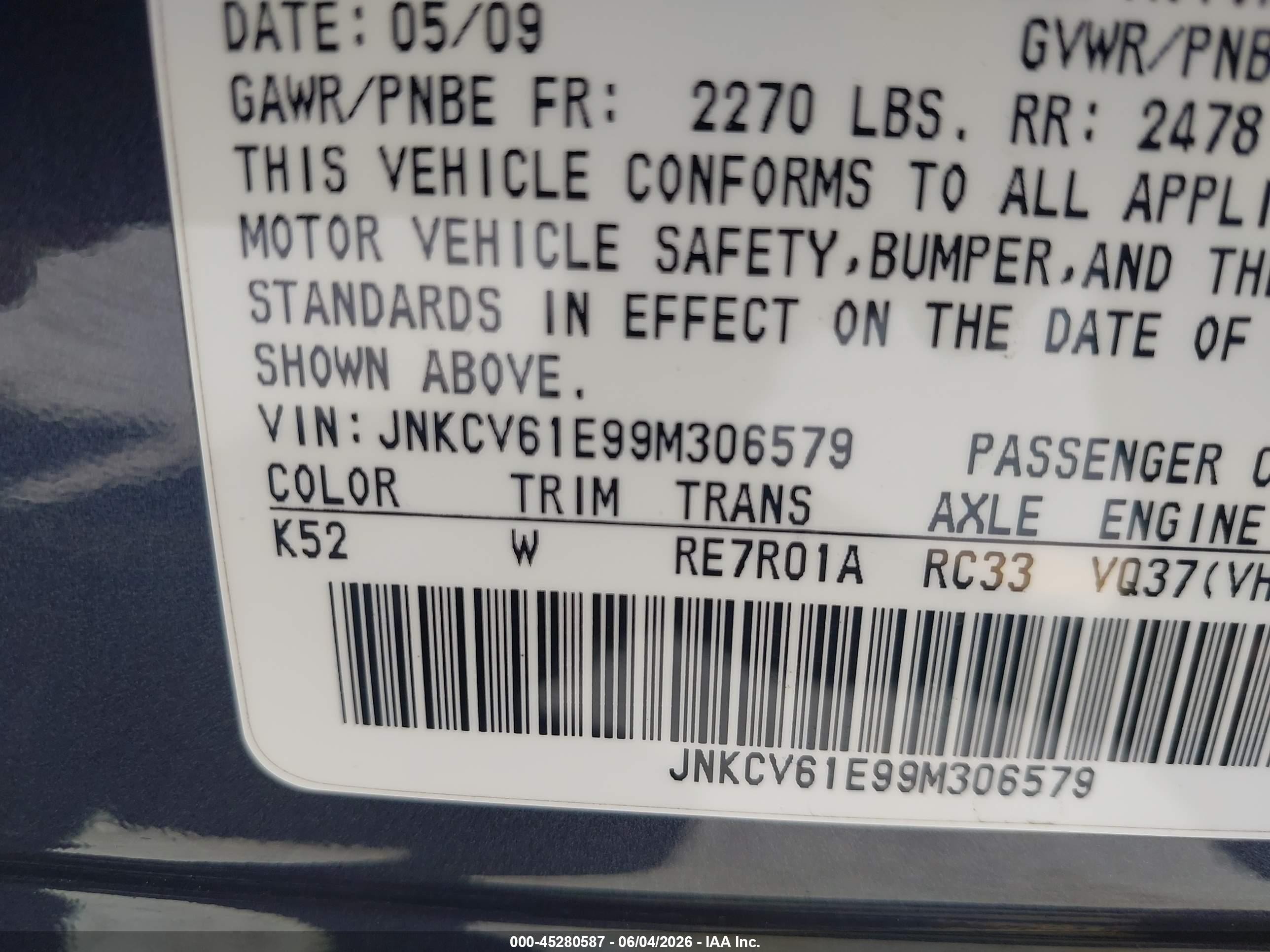 2009 Infiniti G37 Journey Gray vin: JNKCV61E99M306579