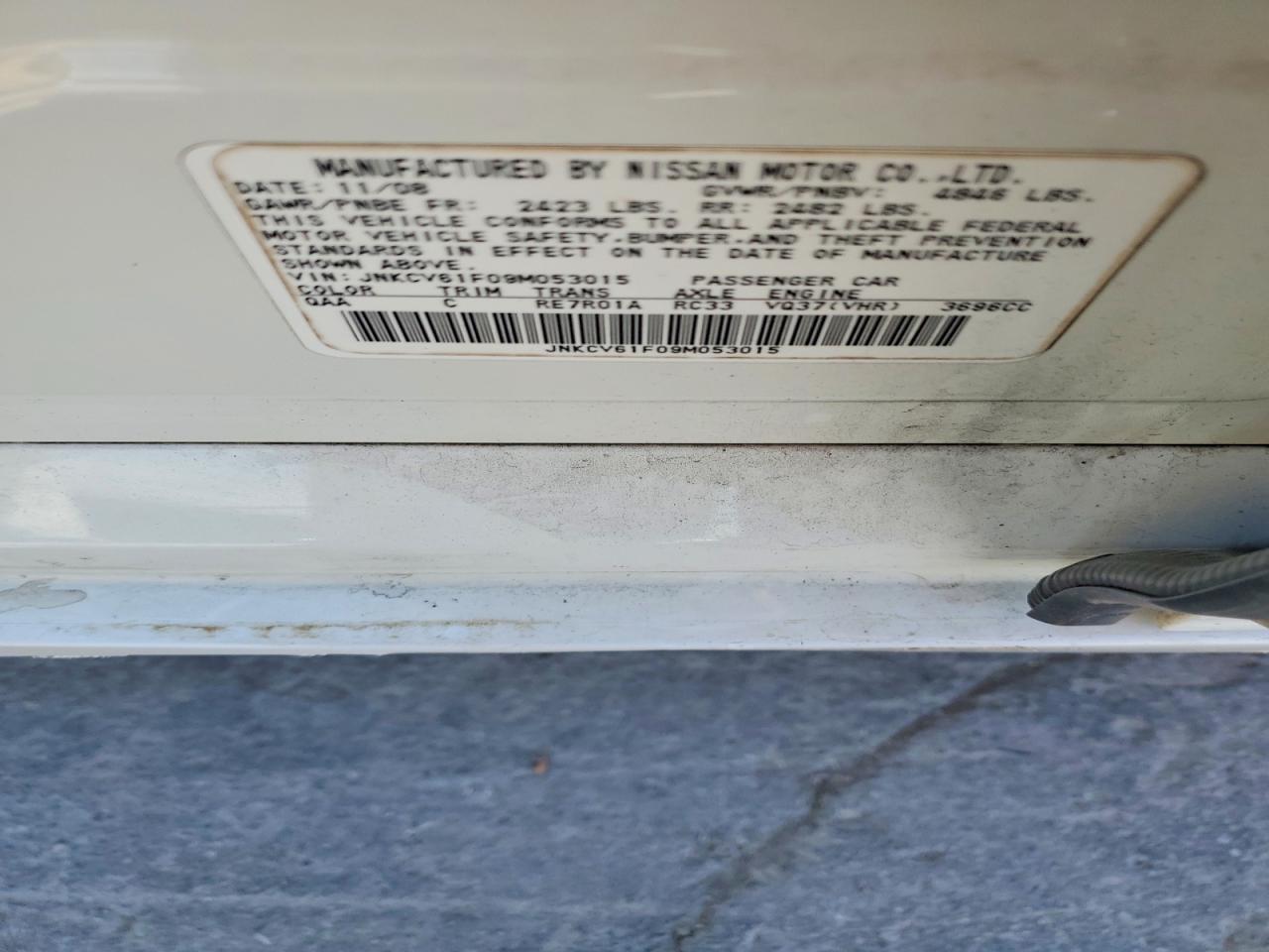 2009 Infiniti G37 Sedan X White vin: JNKCV61F09M053015