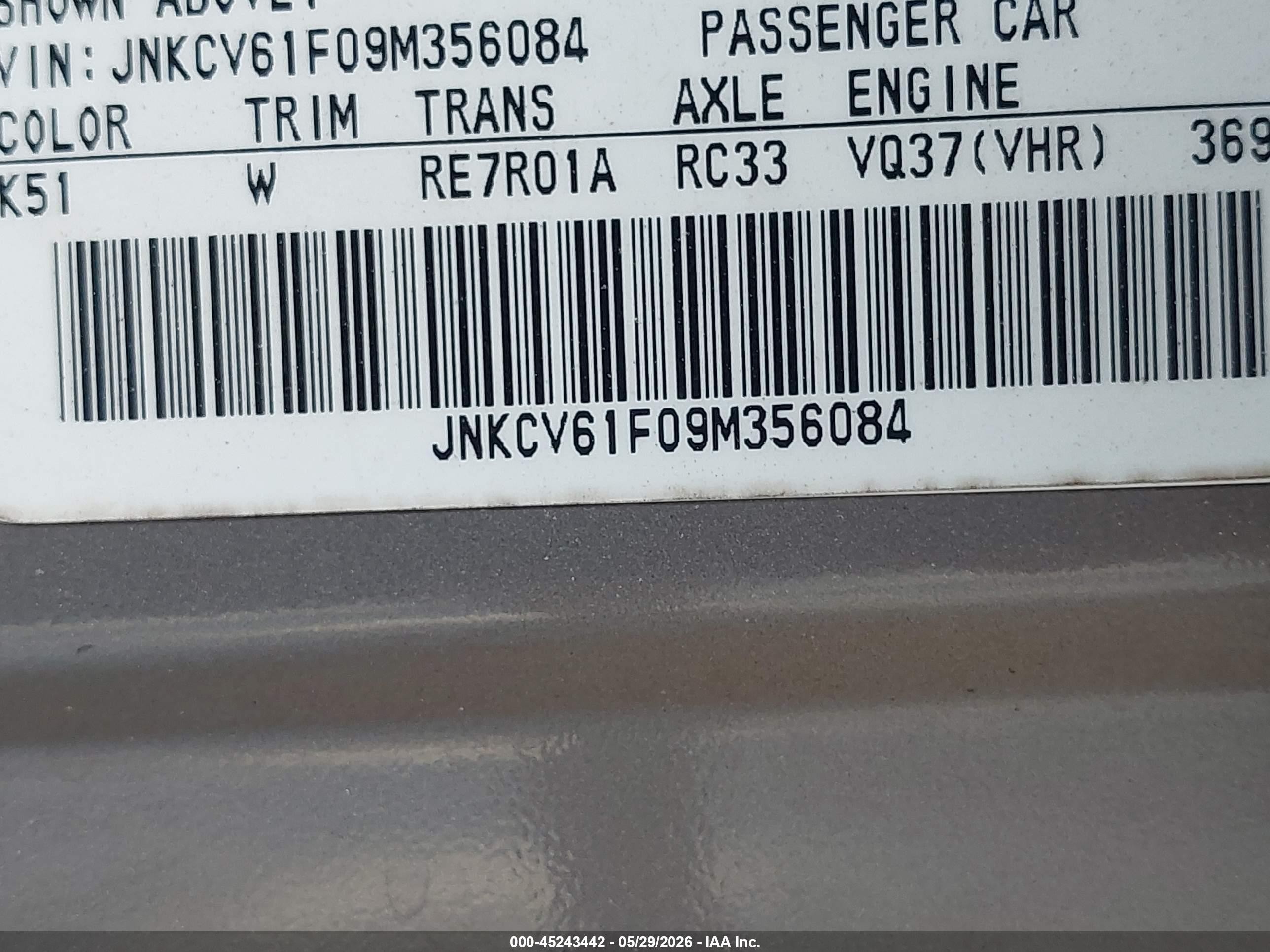 2009 Infiniti G37x   Серый vin: JNKCV61F09M356084