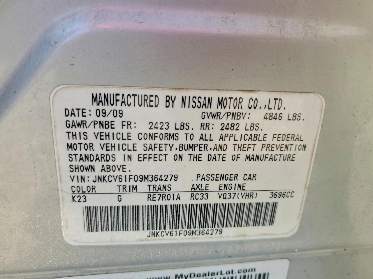 2009 Infiniti G37 Sedan X Silver vin: JNKCV61F09M364279