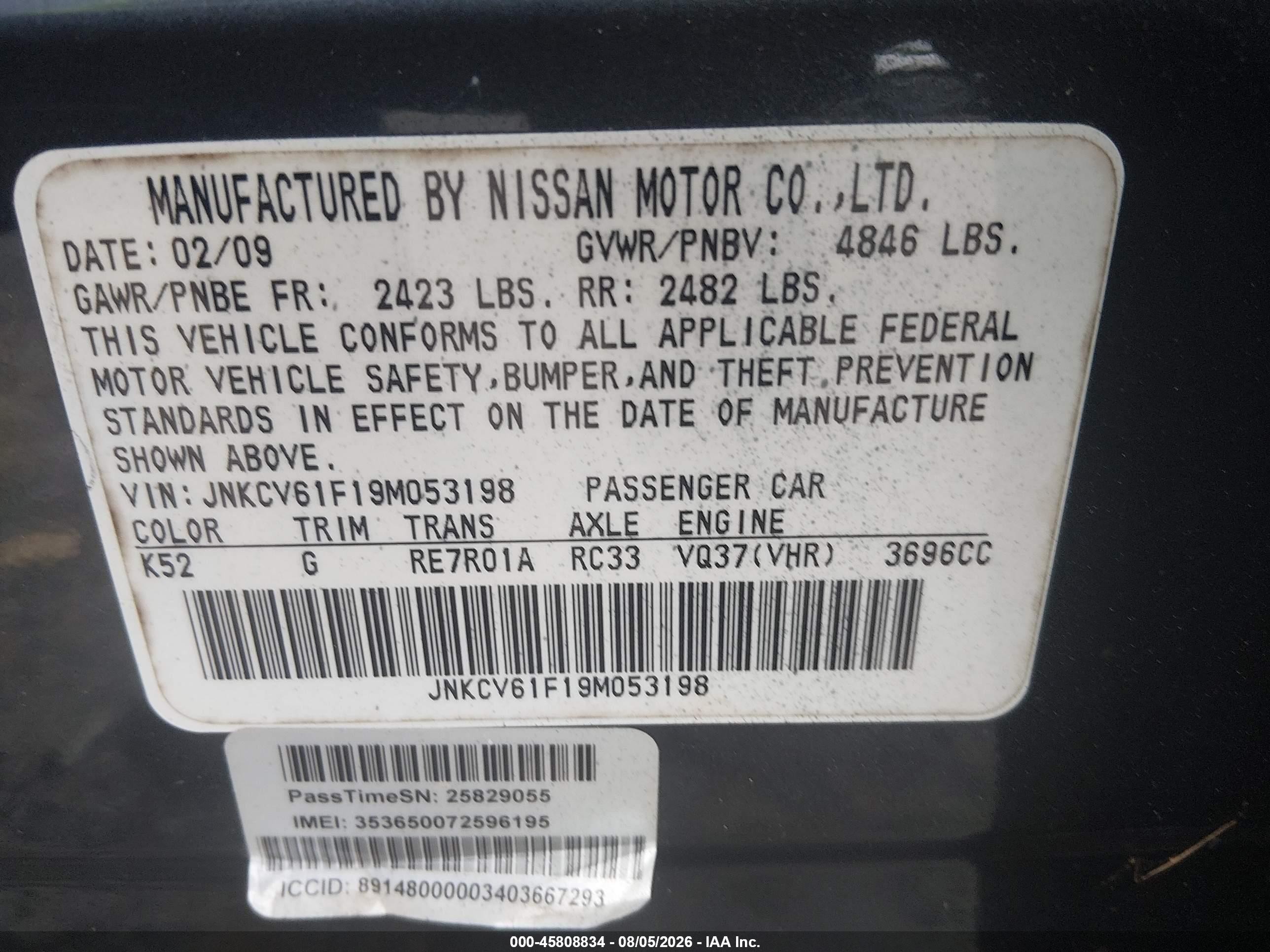 2009 Infiniti G37x Black vin: JNKCV61F19M053198