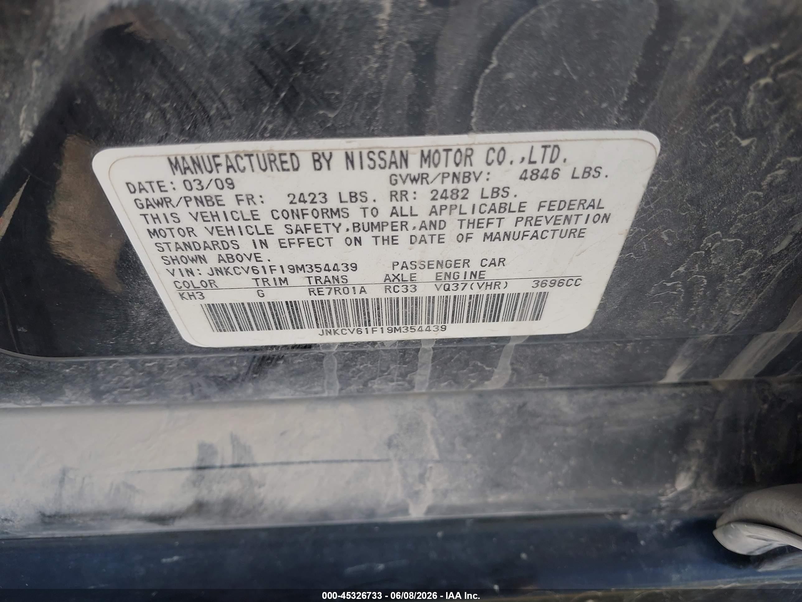 2009 Infiniti G37x   Черный vin: JNKCV61F19M354439