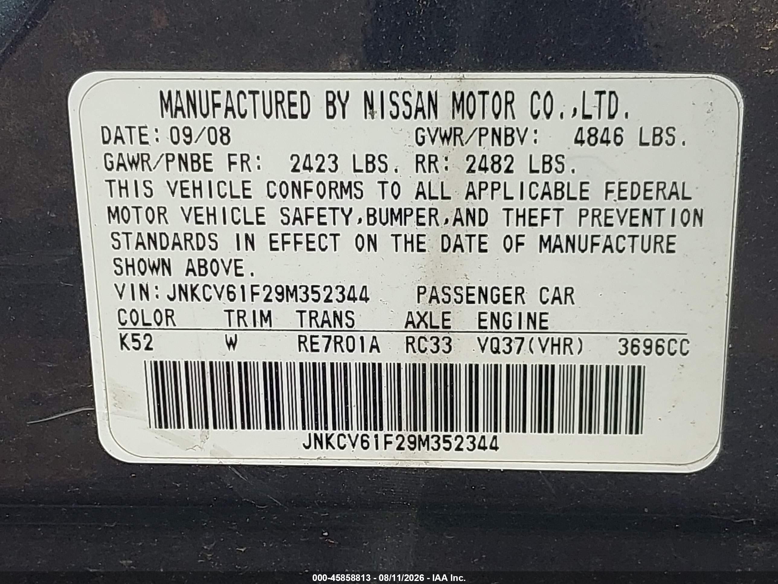 2009 Infiniti G37x   Gray vin: JNKCV61F29M352344